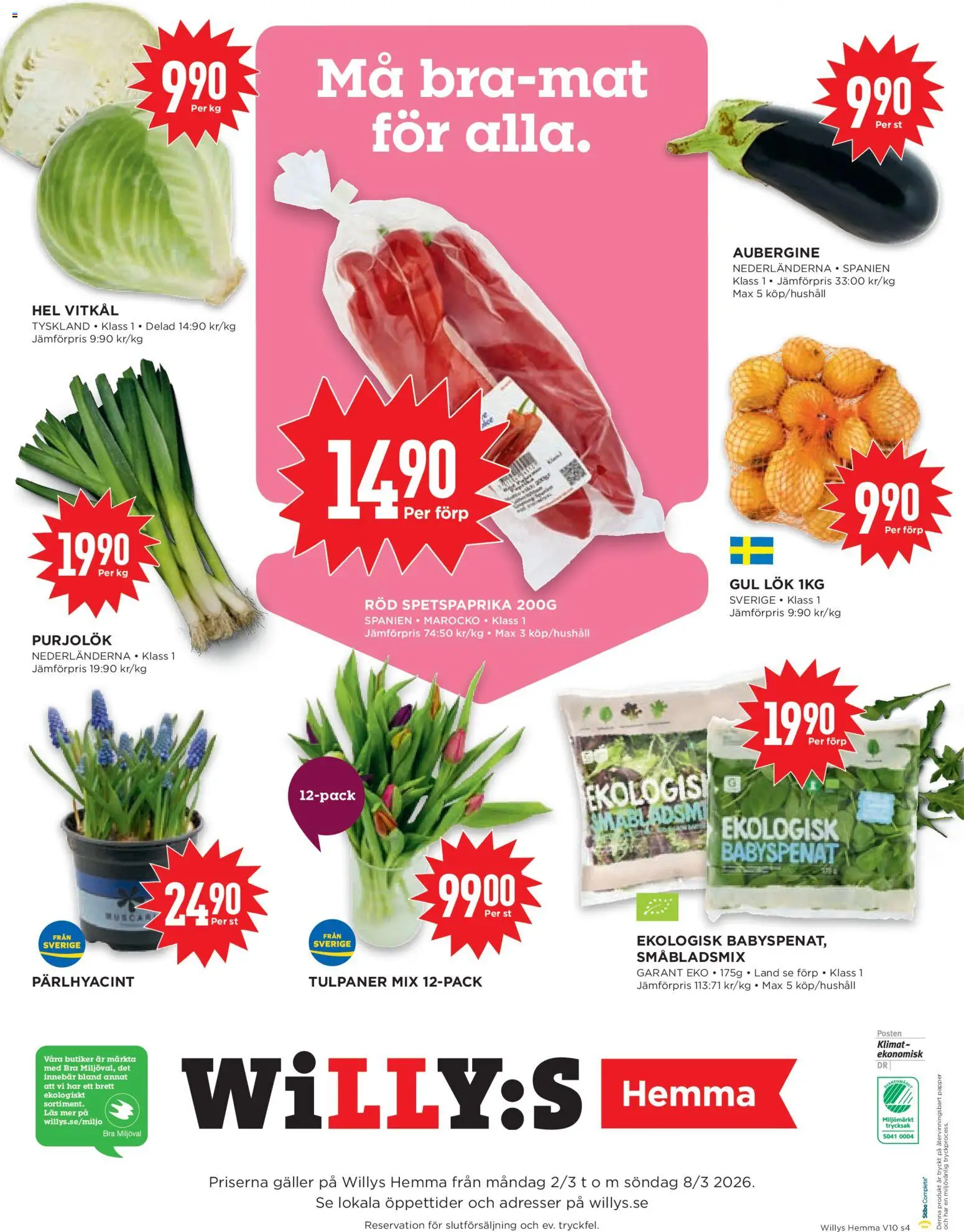 Willys reklamblad aktuell från 02.03.2026 | Sida: 4 | Produkter: Galler, Vitkål, Gul lök, Papper