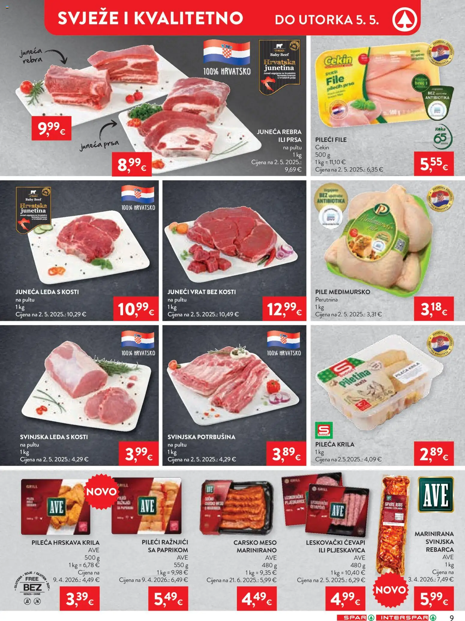 Spar katalog | vrijedi od 27.04.2026 | Stranica: 9 | Proizvodi: Pileća krila, Carsko meso, Pileći file, Piletina