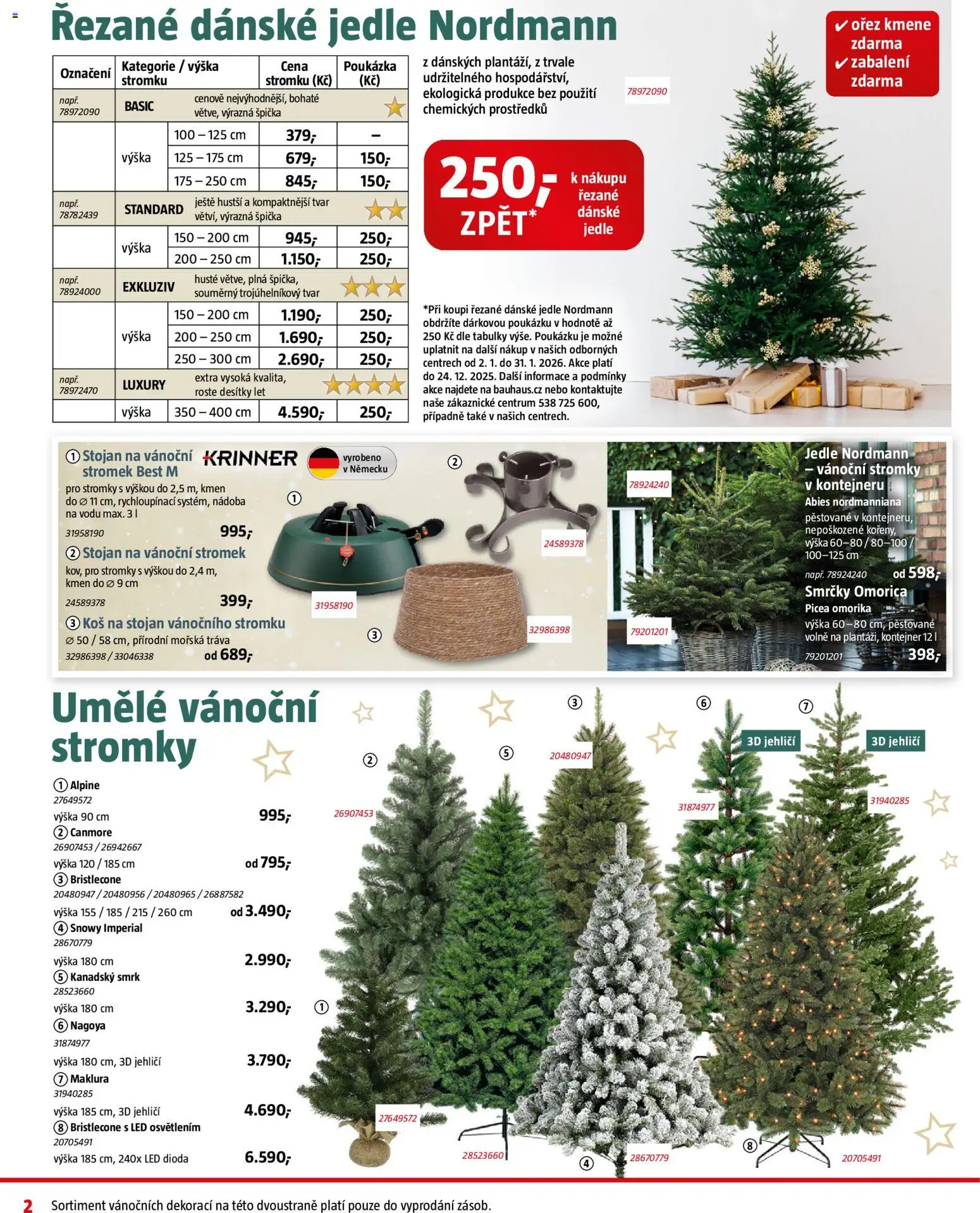 Bauhaus leták od 05.12.2025 | Strana: 2 | Produkty: Umělé vánoční stromky, Vánoční stromky, Koš, LED