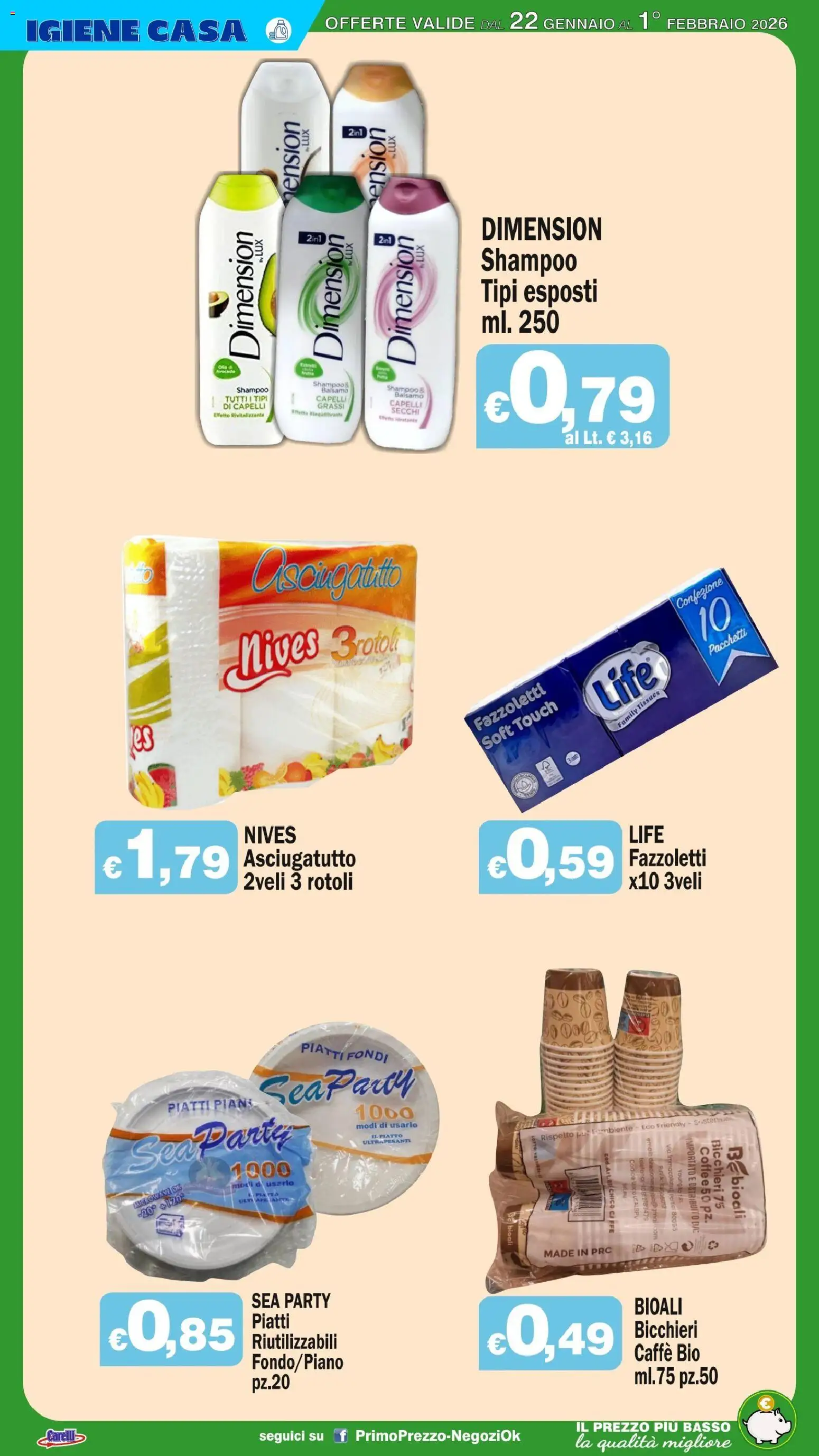 Volantino Primo Prezzo del 22.01.2026 | Pagina: 21 | Prodotti: Balsamo, Telefono, Piatto, Asciugatutto