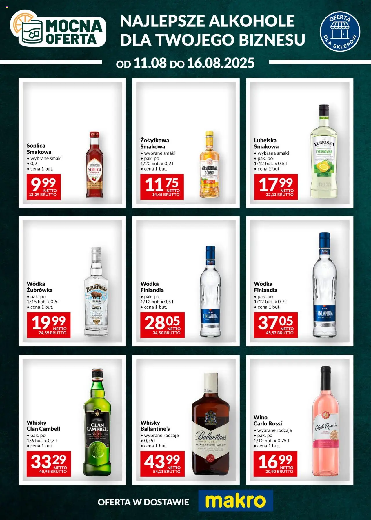 Makro Gazetka - Mocna oferta od 11.08.2025 | Strona: 1 | Produkty: Żubrówka, Wino, Wódka, Carlo Rossi