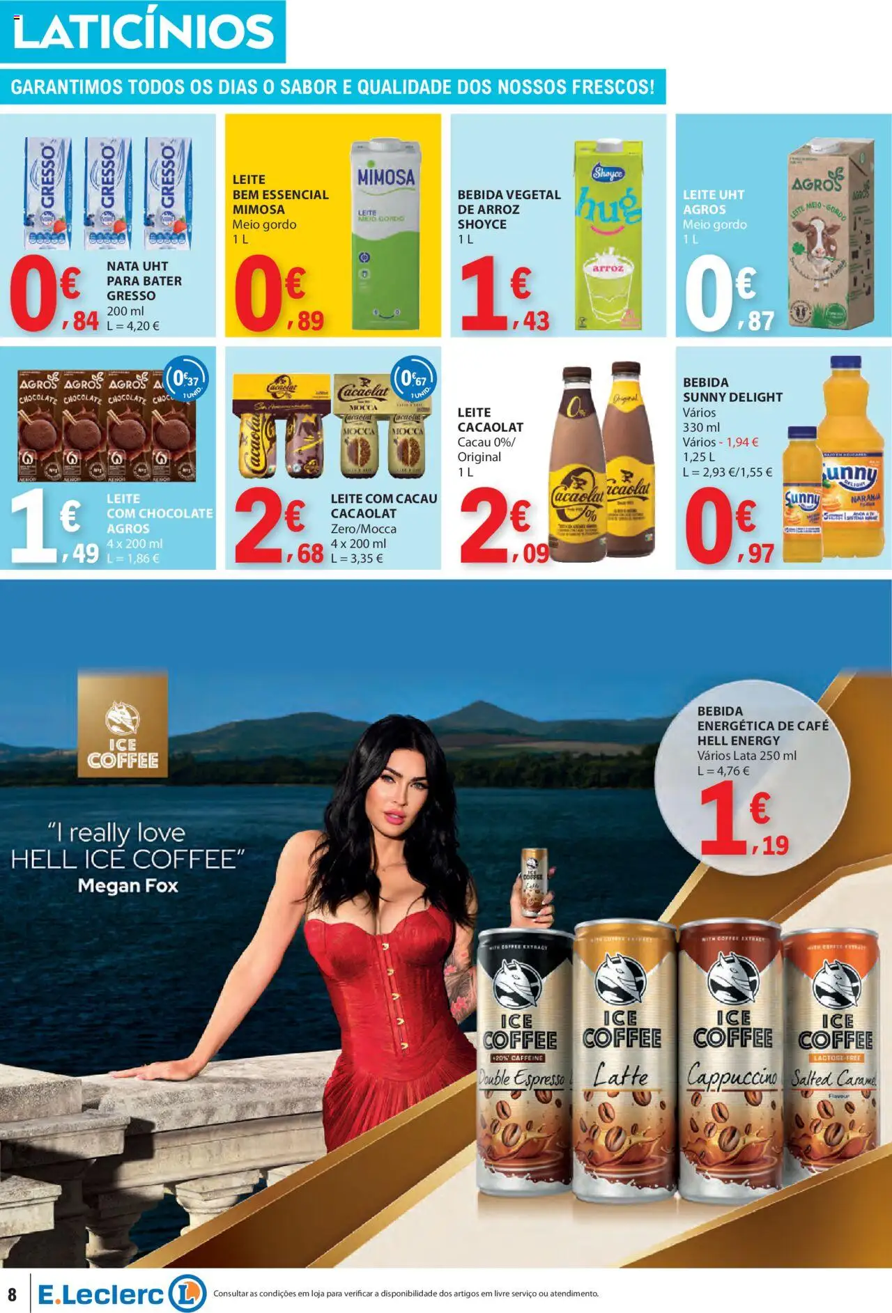 E.Leclerc folheto │ válido de 07.08.2025 | Página: 8 | Produtos: Leite, Chocolate, Arroz, Nata