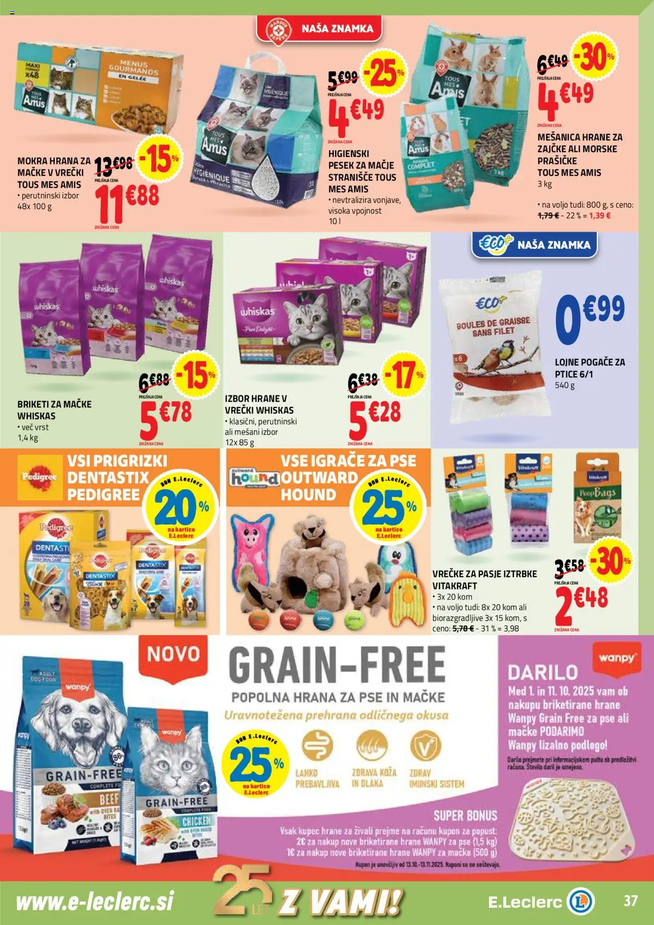 Novi E.leclerc katalog ponudbe – veljaven od 01.10.2025 | Stran: 37 | Izdelki: Hrana za pse, Stranisce, Prigrizki