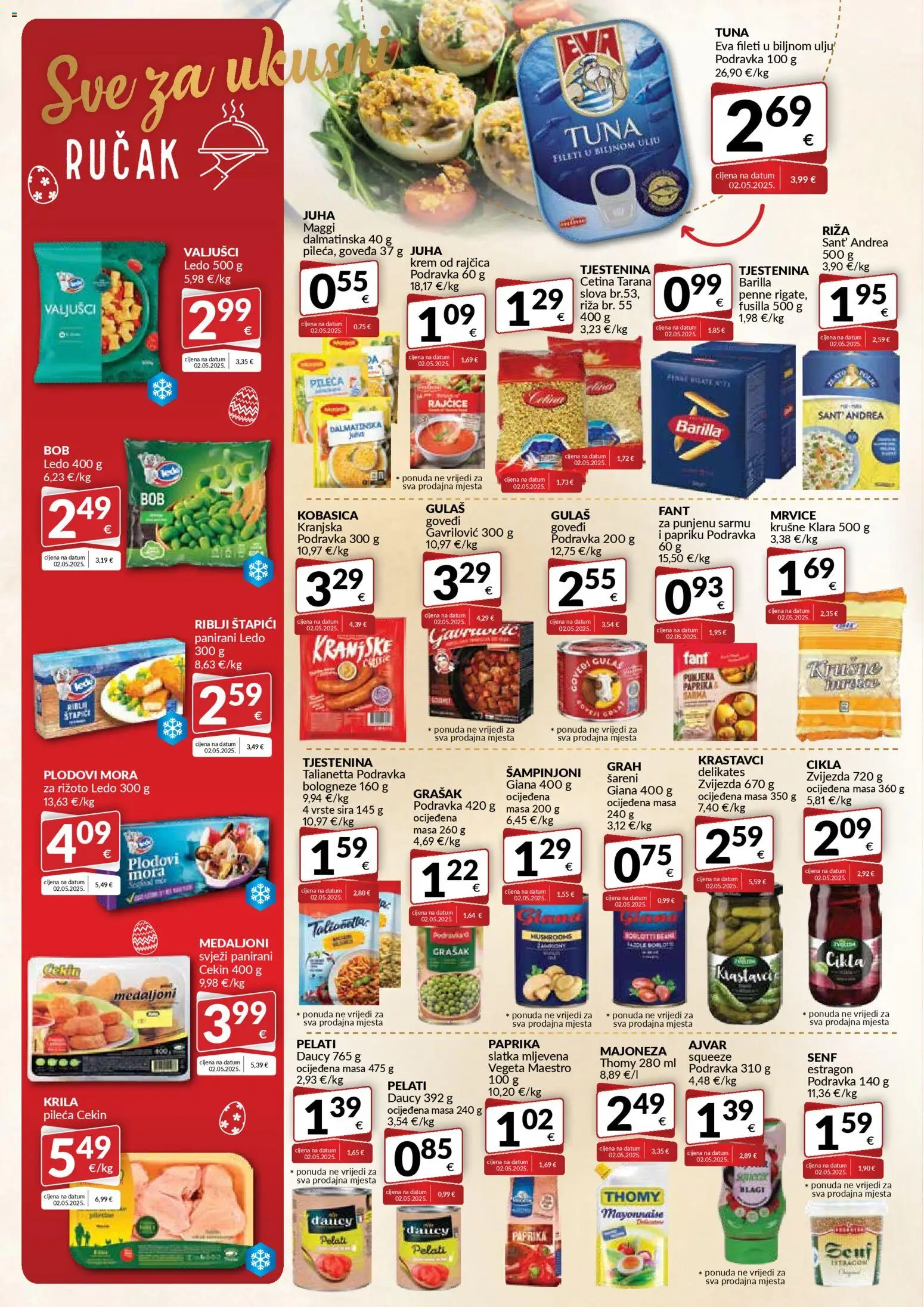 Bakmaz katalog | vrijedi od 25.03.2026 | Stranica: 4 | Proizvodi: Riblji štapići, Rajčice, Cikla, Tuna