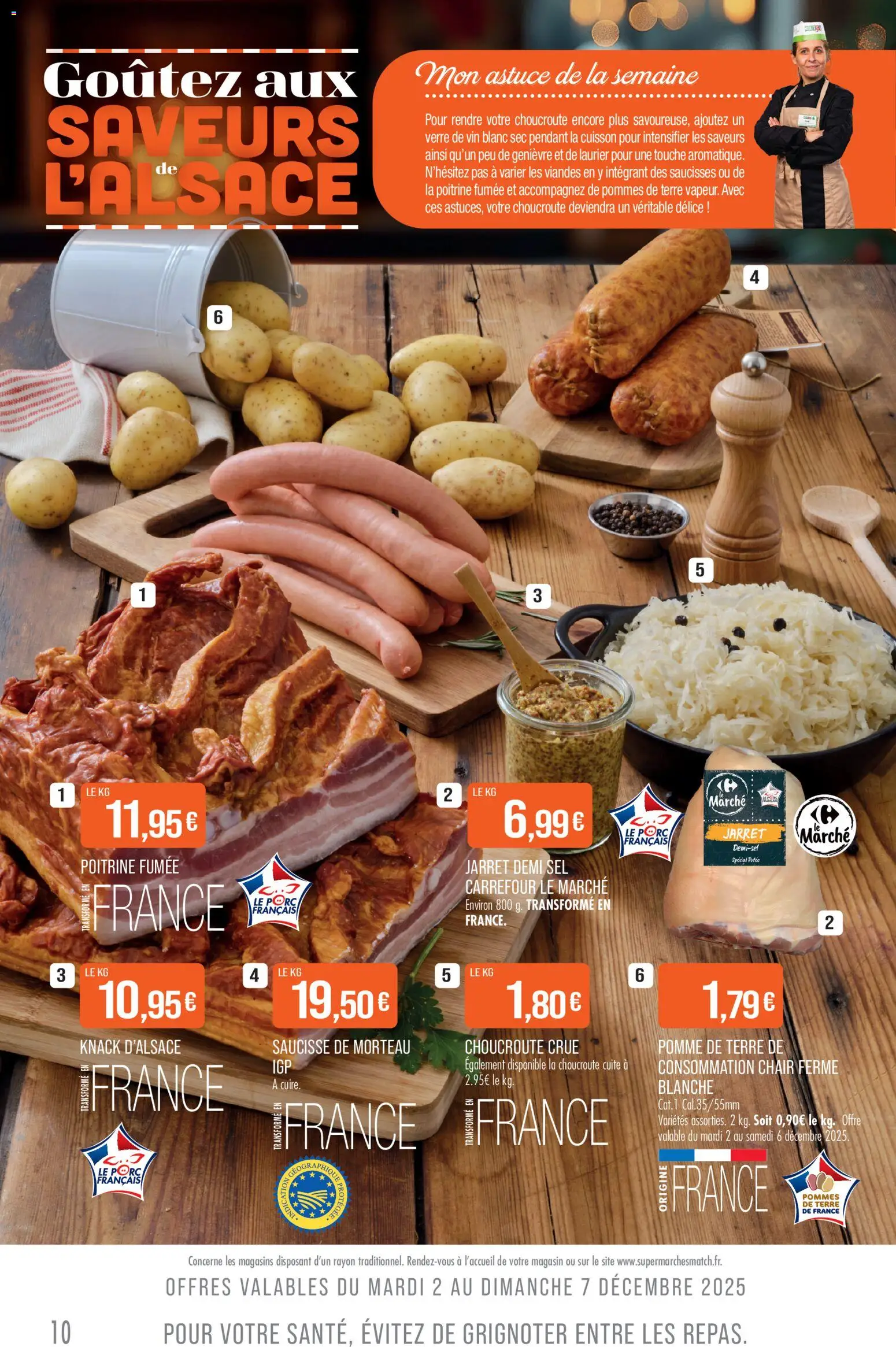 {H1} | Page: 10 | Produits: Sel, Choucroute crue, Saucisse, Choucroute cuite