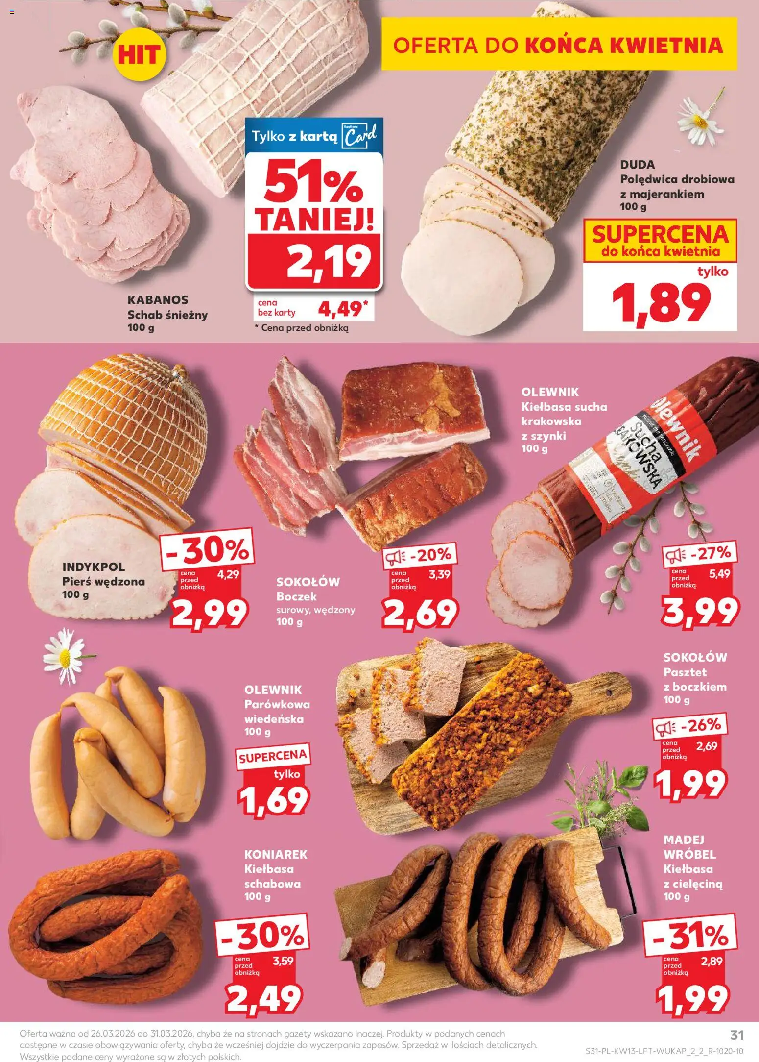Kaufland gazetka od 26.03.2026 | Strona: 31 | Produkty: Kiełbasa, Karta, Schab, Boczek