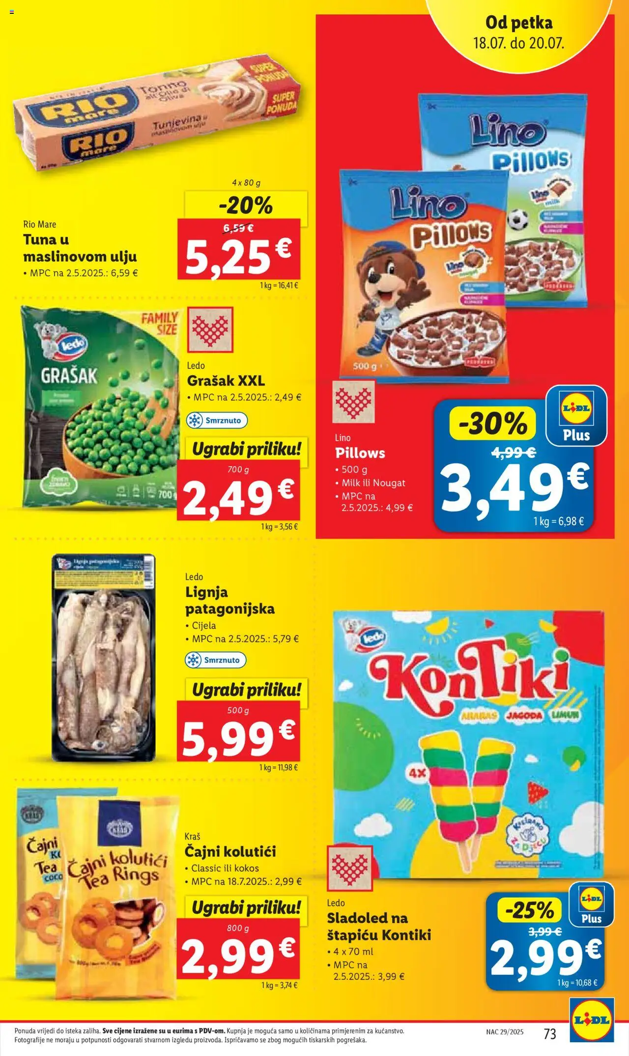 Lidl katalog | vrijedi od 14.07.2025 | Stranica: 73 | Proizvodi: Lino Pillows, Ledo, Sladoled, Tuna