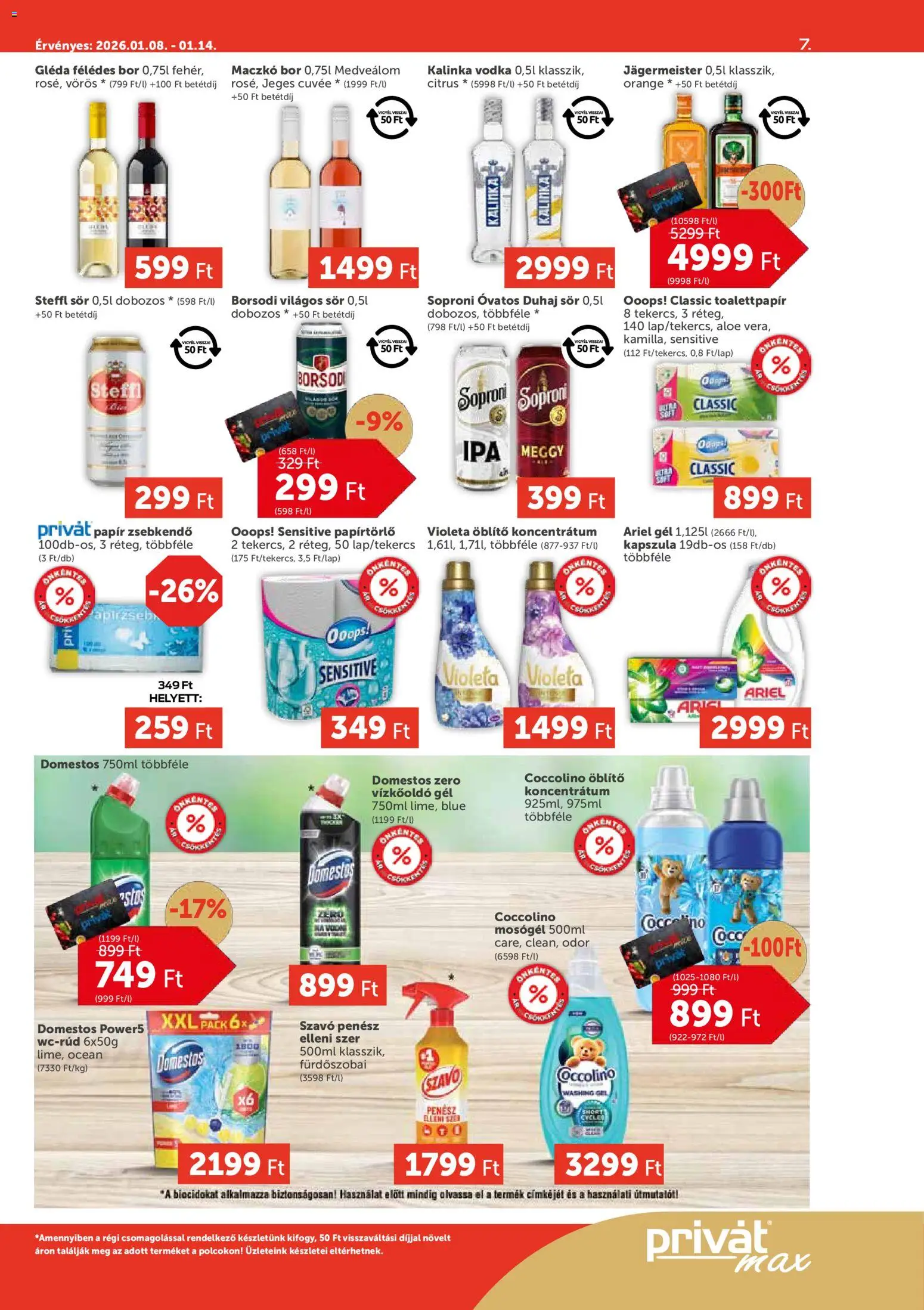 PRIVÁT akciós ujság - amely érvényes a következő dátumtól: 08.01.2026 | Oldal: 7 | Termékek: Ariel, Coccolino, Mosógél, Steffl