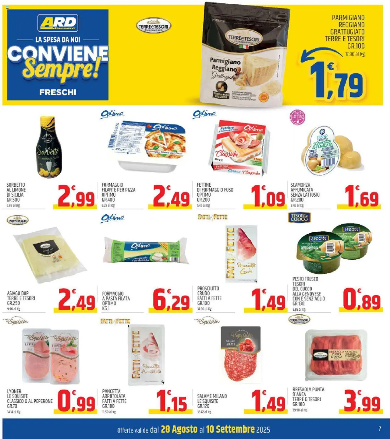 Volantino ARD Discount del 28.08.2025 | Pagina: 7 | Prodotti: Salame, Pancetta, Sorbetto, Pesto
