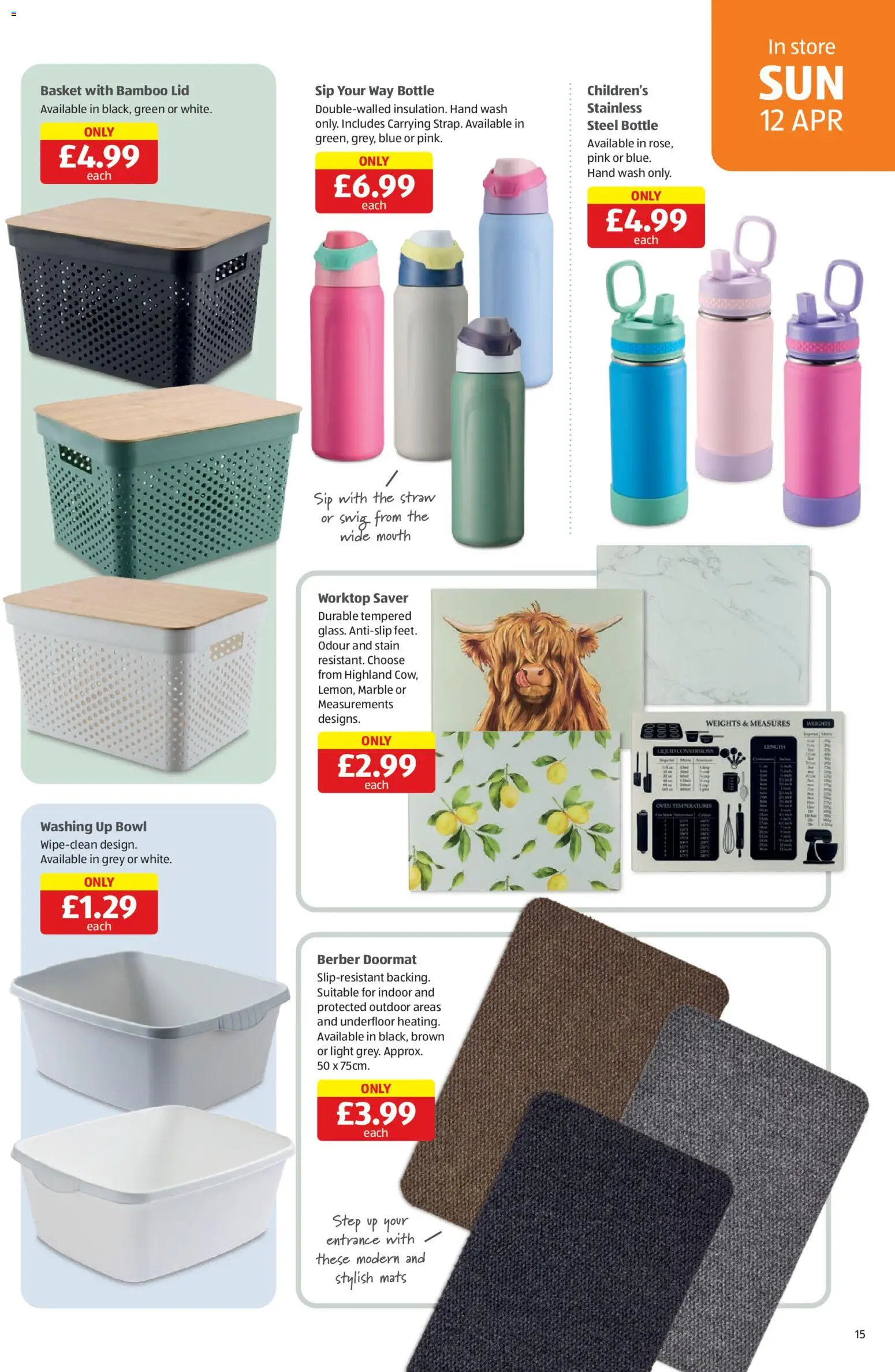{H1} | Page: 15 | Products: Basket, Doormat, Worktop, Bowl