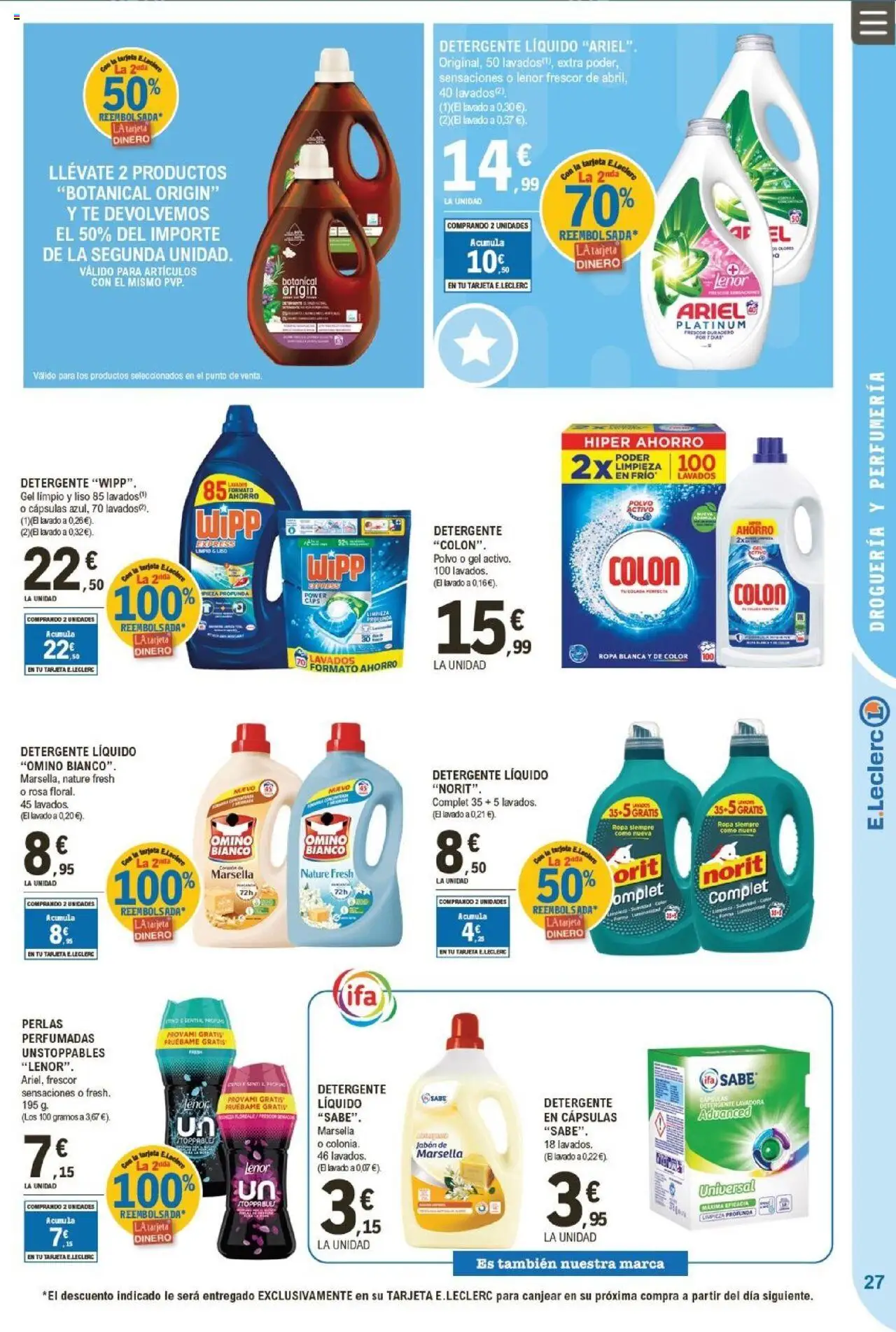 E.Leclerc folleto │ válido desde el 24.09.2025 | Página: 27 | Productos: Detergente, Pizza, Ropa, Detergente líquido