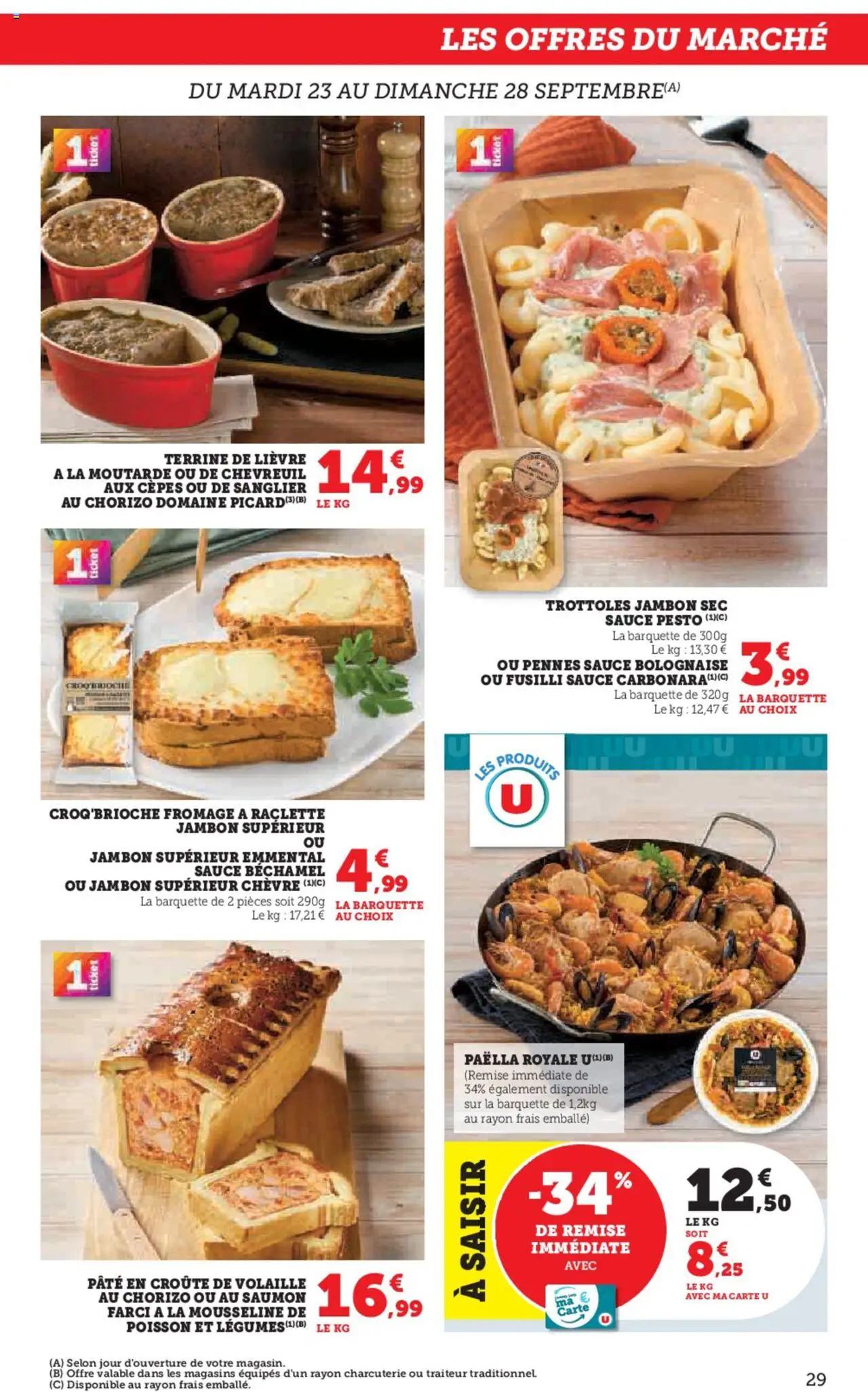  | Page: 29 | Produits: Fromage à raclette, Pesto, Sauce bolognaise, Moutarde
