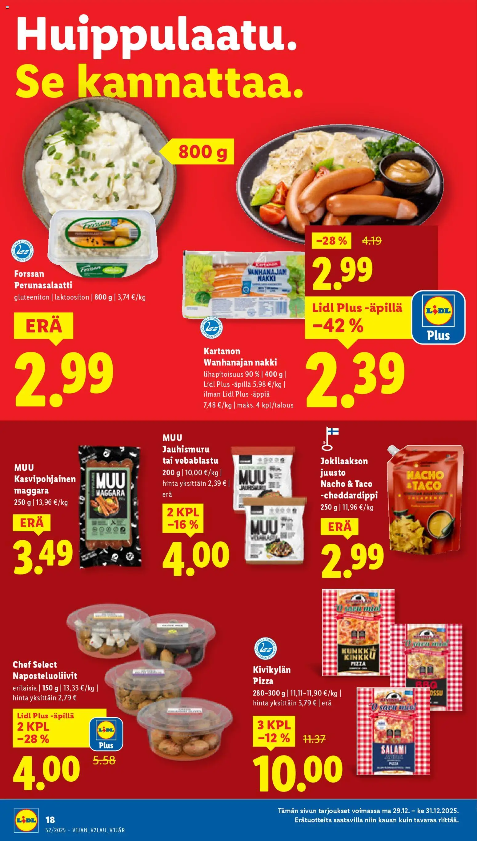 Lidl tarjoukset - Helsinki – voimassa 26.12.2025 alkaen | Sivu: 20 | Tuotteet: Juusto, Perunasalaatti, Salami, Pizza