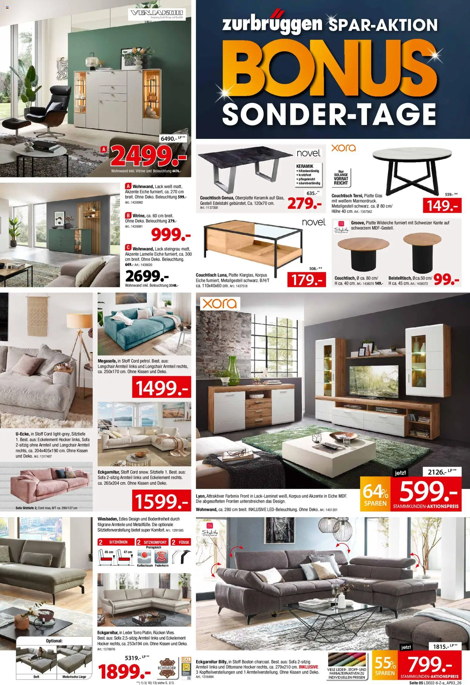 Zurbrüggen Bonus Sonder-Tage – gültig ab 02.03.2026 | Seite: 5 | Produkte: Hocker, Kissen, Vitrine, Sofa