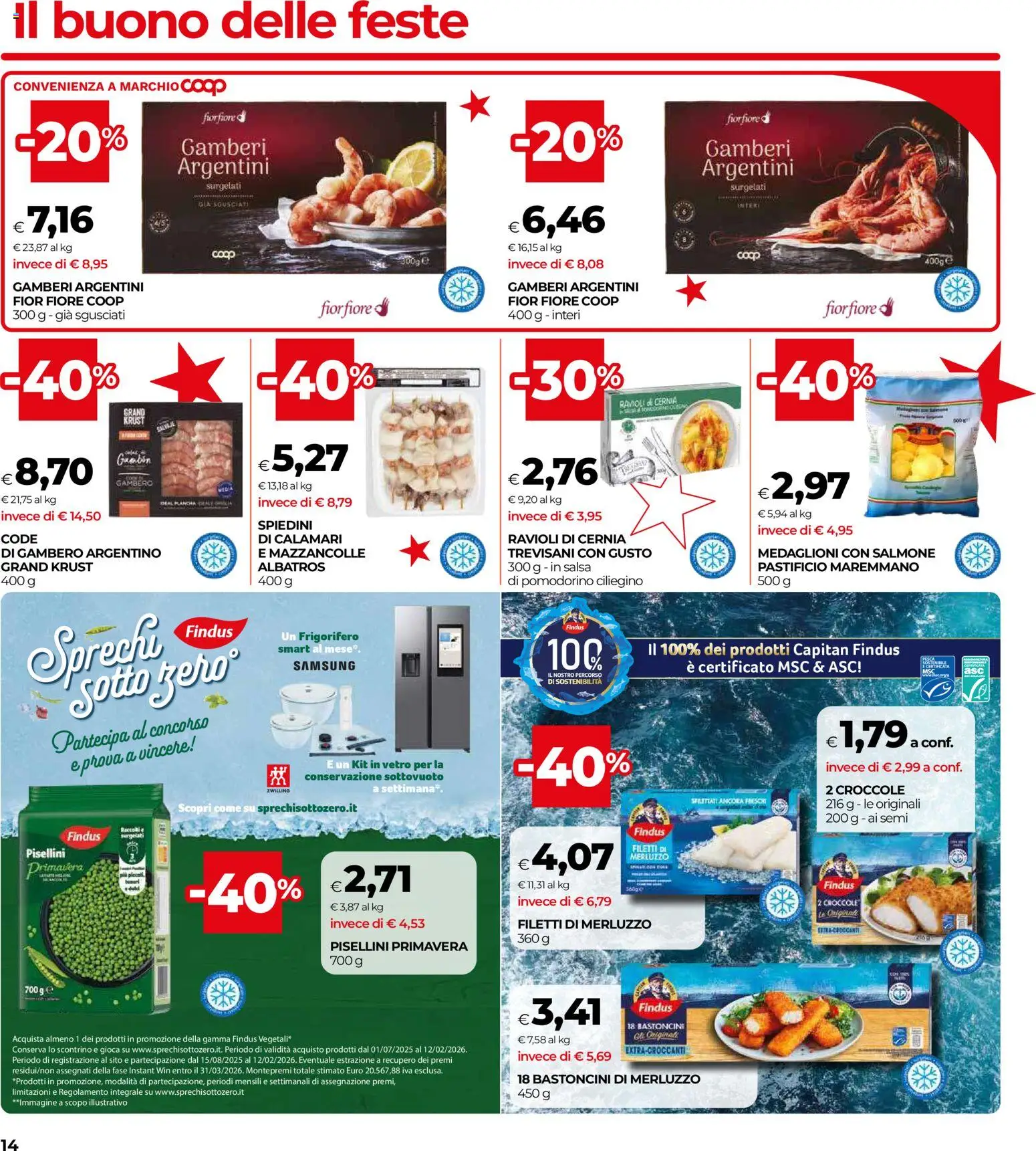 Volantino COOP del 16.12.2025 | Pagina: 14 | Prodotti: Salmone, Merluzzo, Frigorifero, Samsung