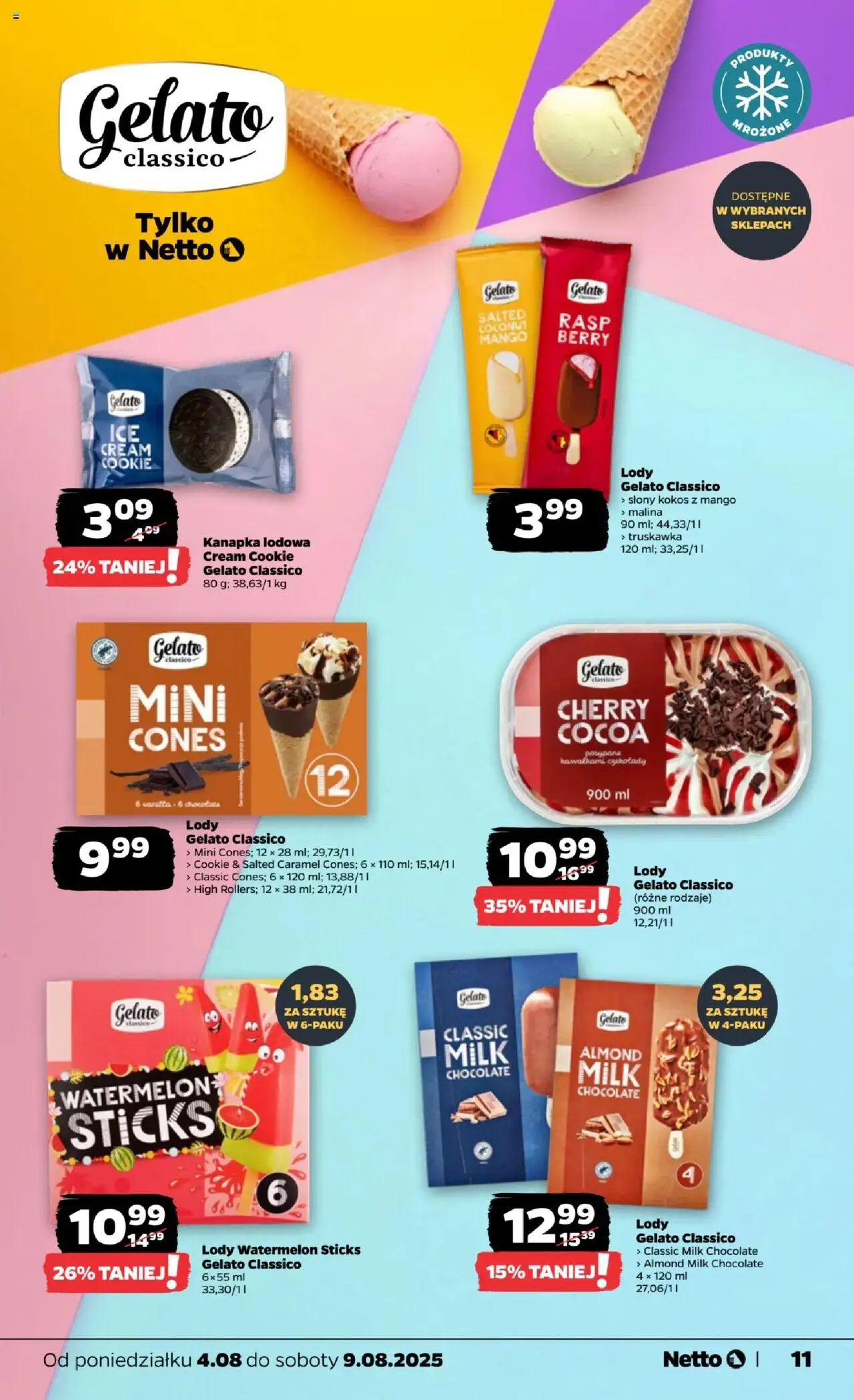 Netto gazetka - Spożywcza od 04.08.2025 | Strona: 11 | Produkty: Mango, Czekolady, Malina, Lody