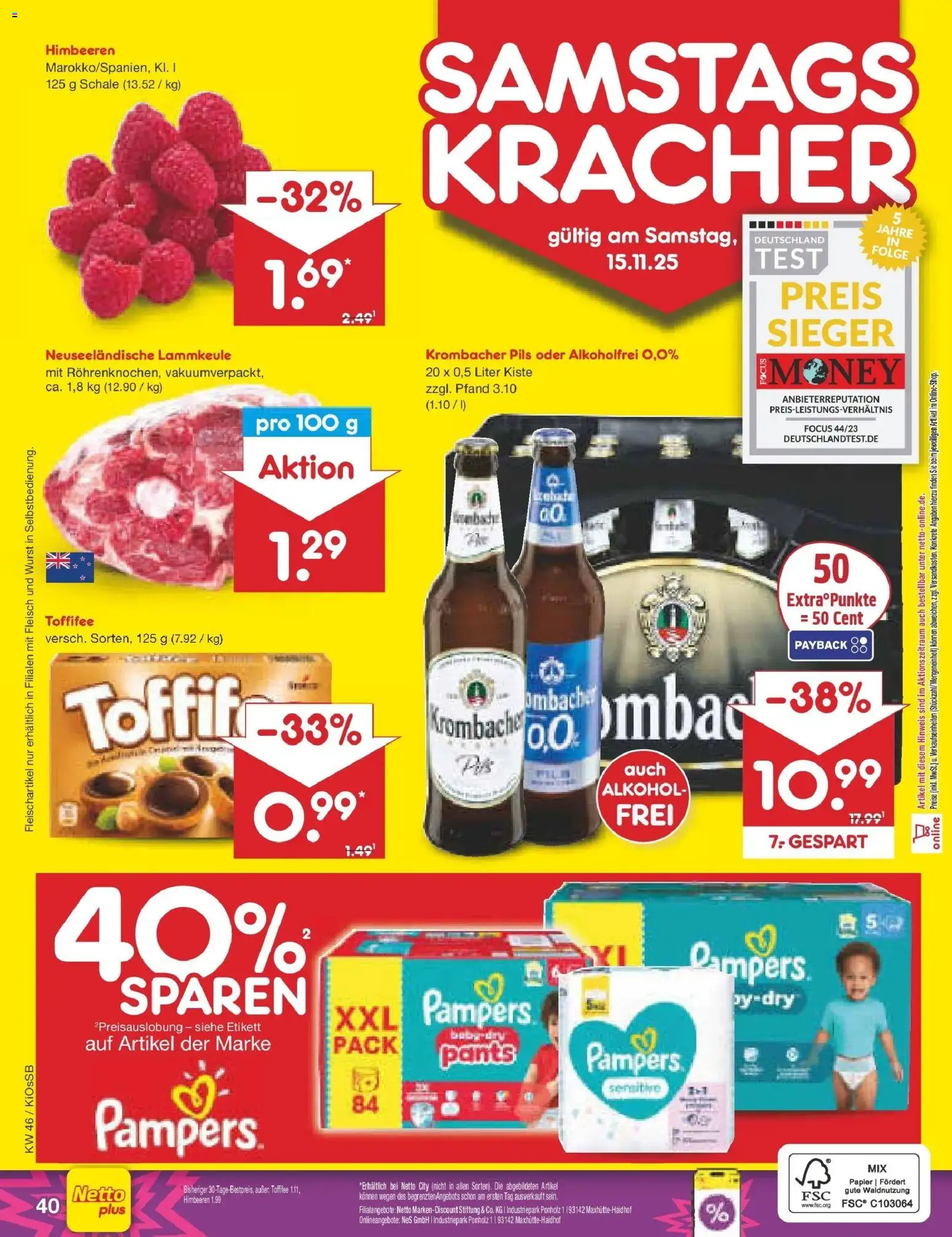 Netto Marken-Discount - Netto: Wochenangebote – gültig ab 10.11.2025 | Seite: 48 | Produkte: Lammkeule, Pils, Toffifee, Krombacher