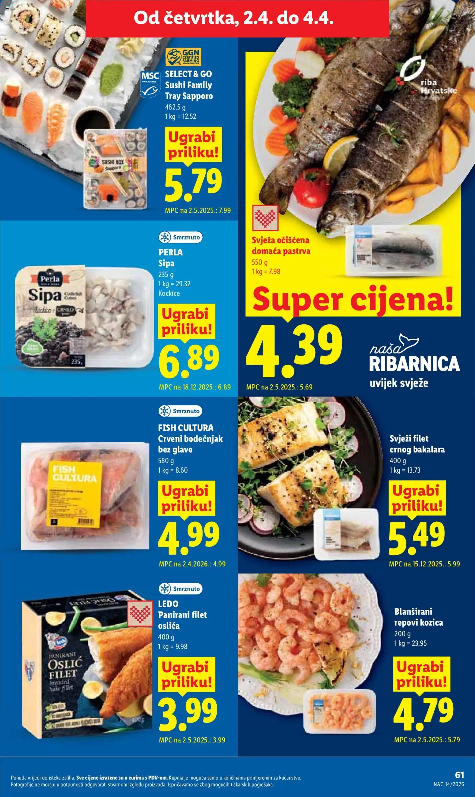 Lidl katalog | vrijedi od 30.03.2026 | Stranica: 61 | Proizvodi: Pastrva, Sipa, Riba, Ledo