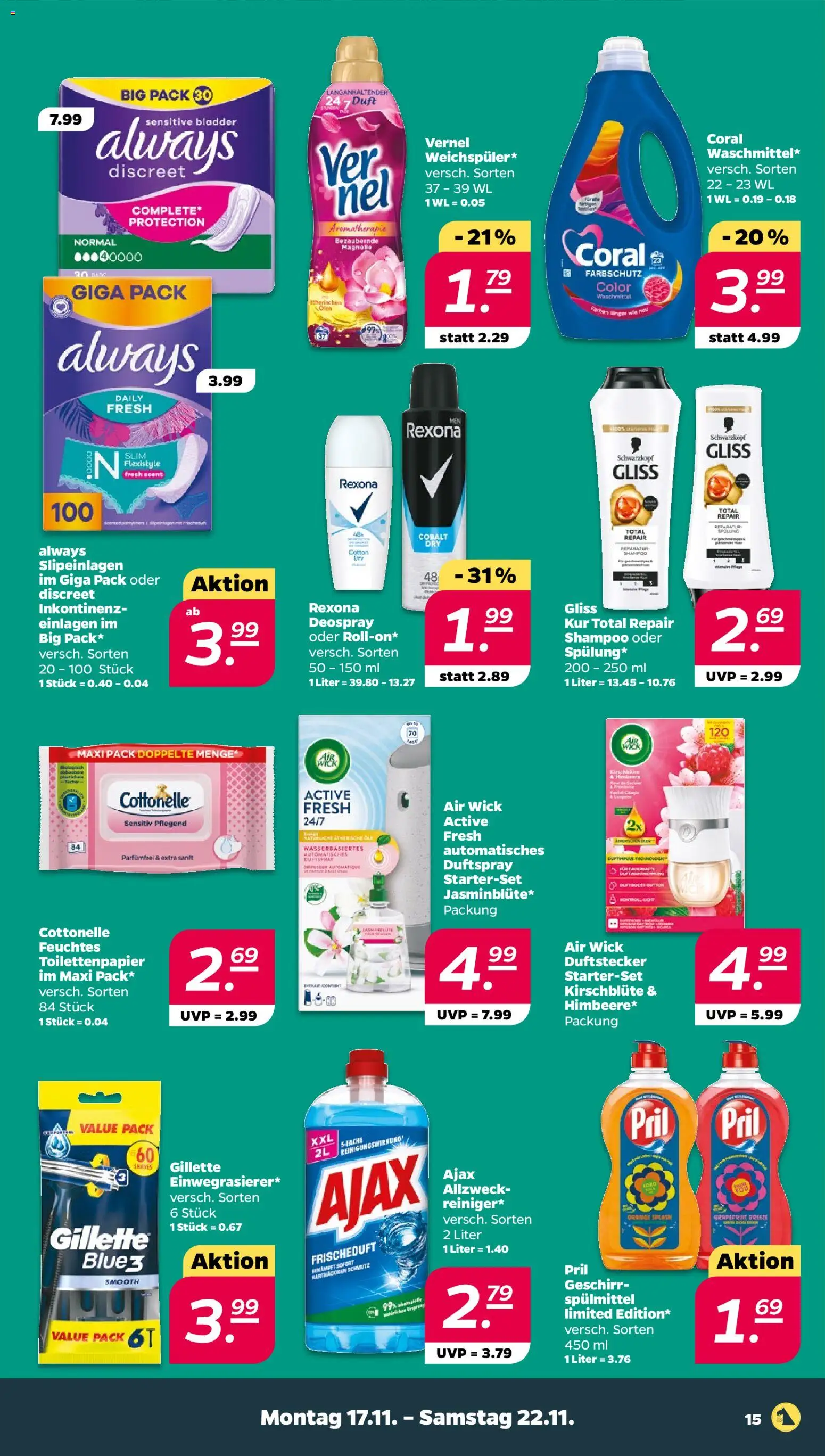 Netto Prospekt 	 – gültig ab 17.11.2025 | Seite: 15 | Produkte: Coral, Shampoo, Pril, Toilettenpapier