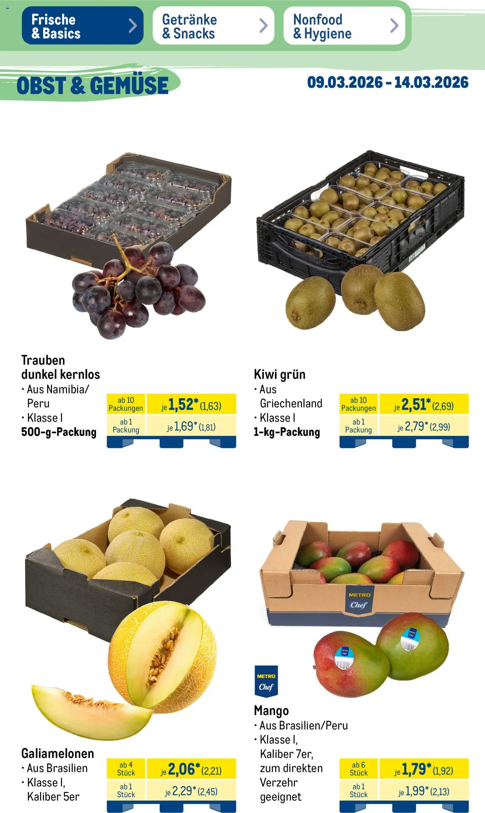 Metro Prospekt 	 – gültig ab 09.03.2026 | Seite: 12 | Produkte: Gemüse, Obst, Mango, Kiwi