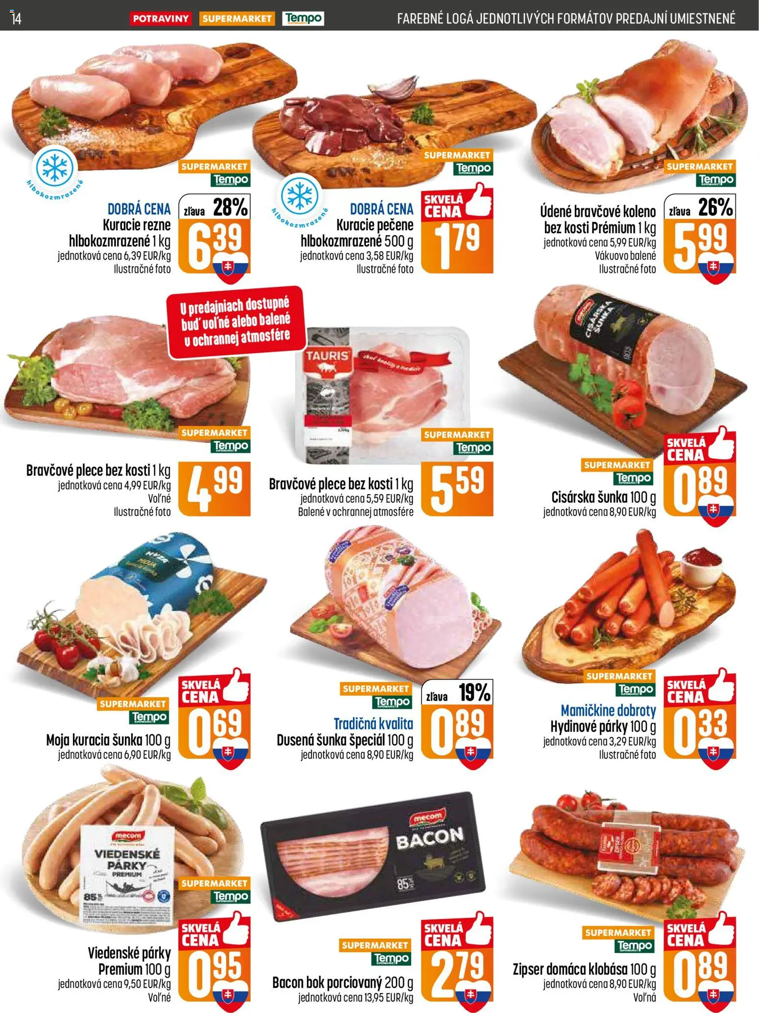 Nové COOP Jednota akcie – leták je platný od 12.02.2026 | Strana: 14 | Produkty: Šunka, Klobása, Bravčové koleno, Kuracie rezne