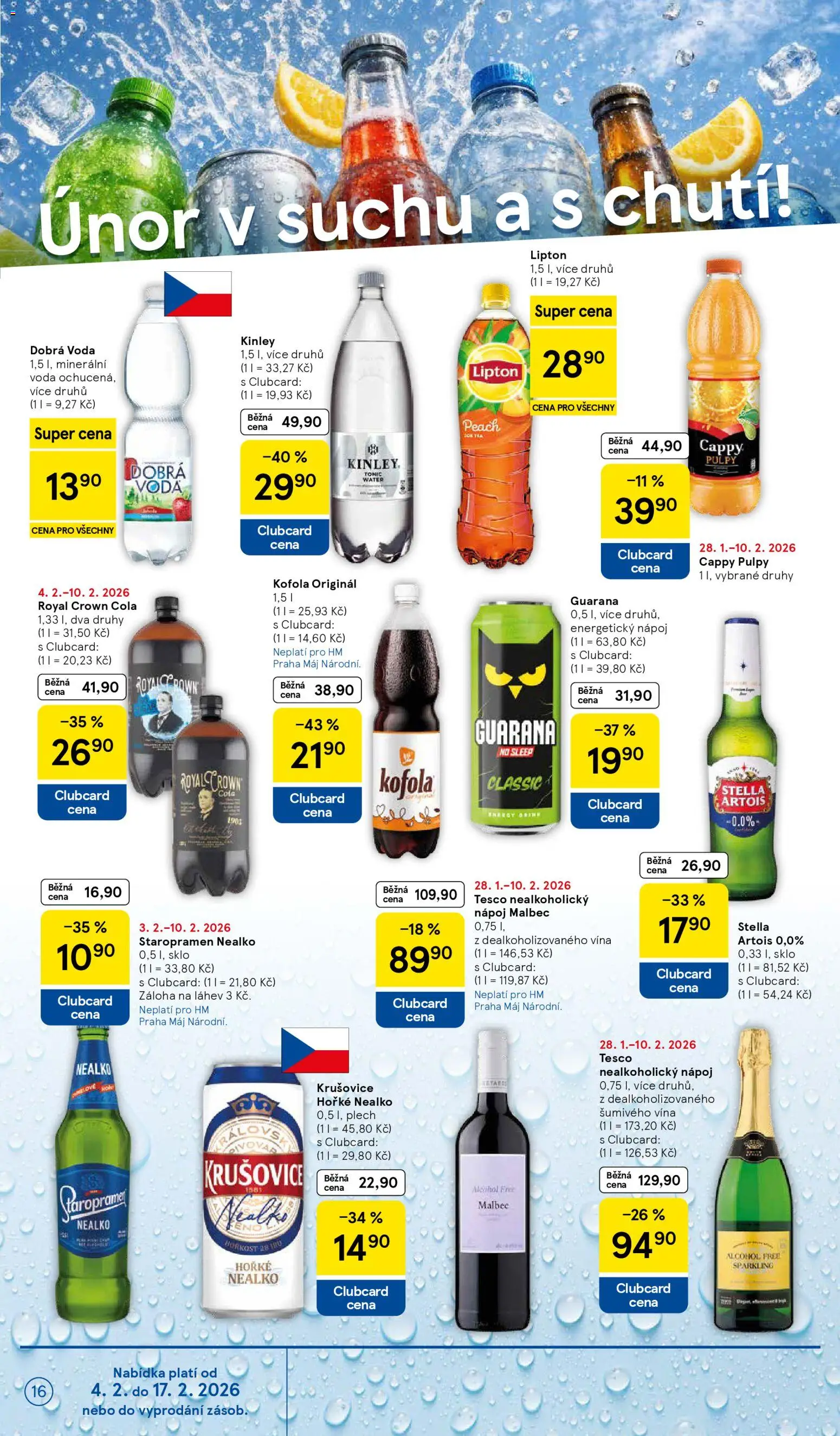 Tesco leták - Hypermarket od 04.02.2026 | Strana: 16 | Produkty: Staropramen, Energetický nápoj, Stella Artois, Energy drink