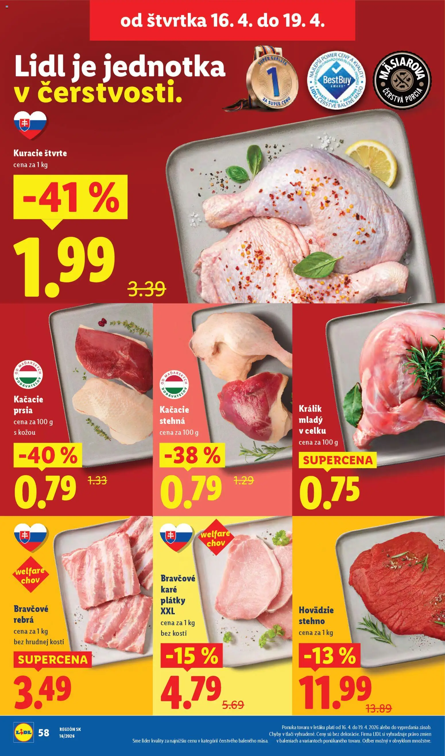 Nové Lidl akcie – leták je platný od 13.04.2026 | Strana: 56 | Produkty: Kačacie prsia, Kačacie stehná, Bravčové karé