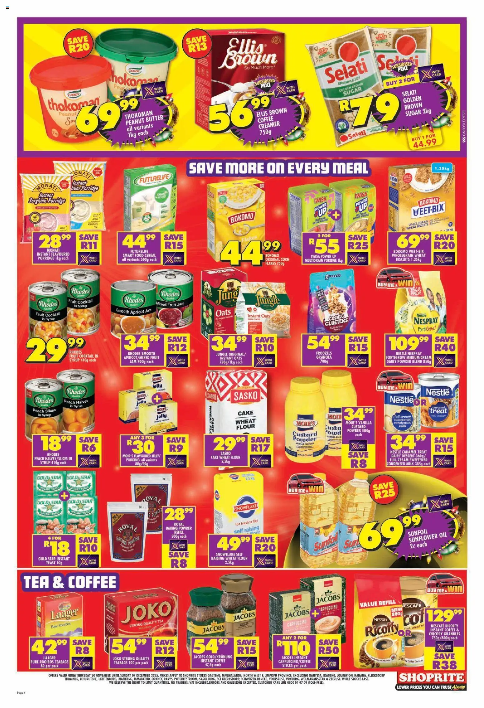 New Shoprite catalogue – valid from 20.11.2025 | Page: 4 | Products: Flour, Oil, Powder, Peanut butter