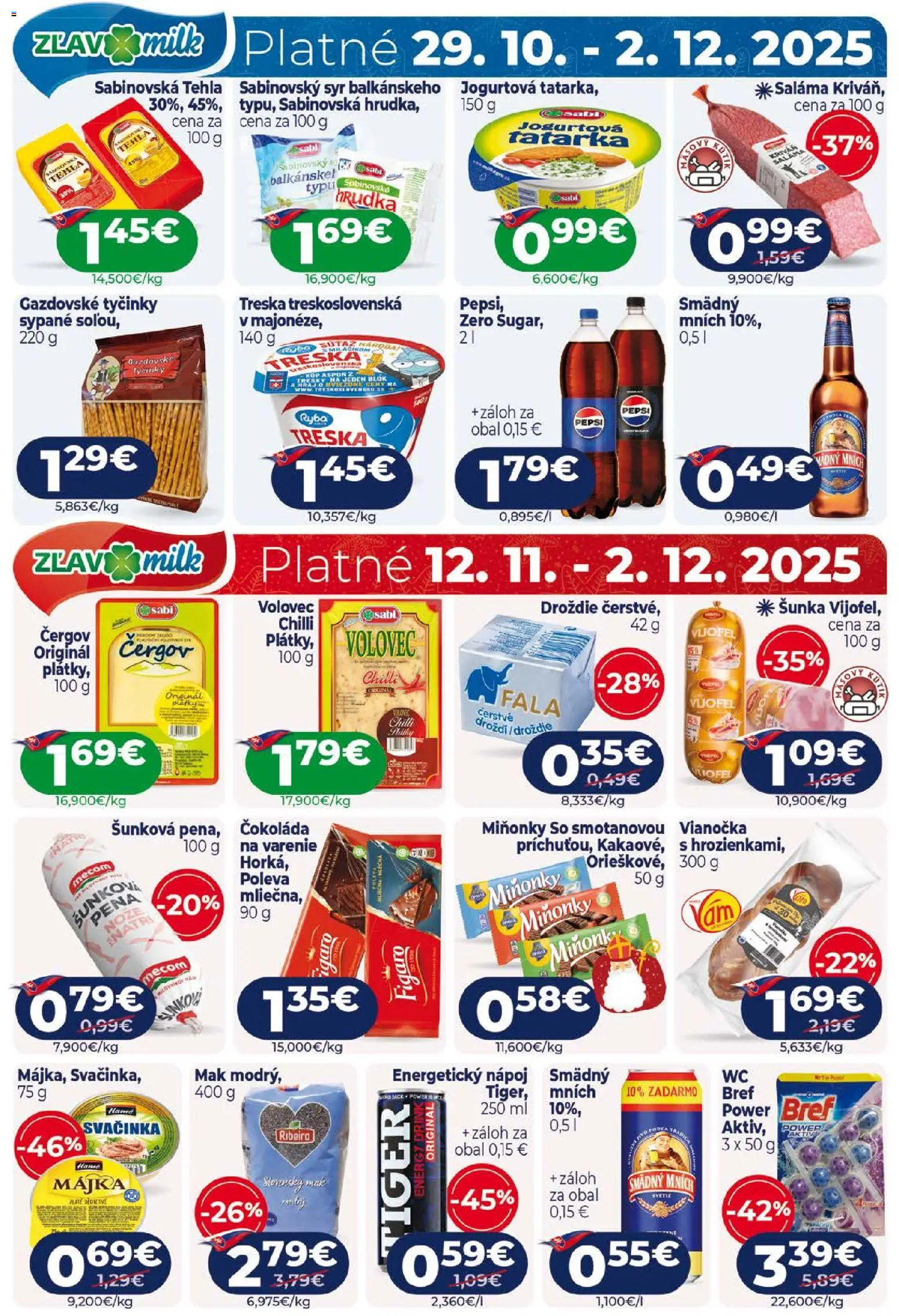 Nové Milk Agro akcie – leták je platný od 26.11.2025 | Strana: 16 | Produkty: Syr, Saláma, Vianočka, Mak