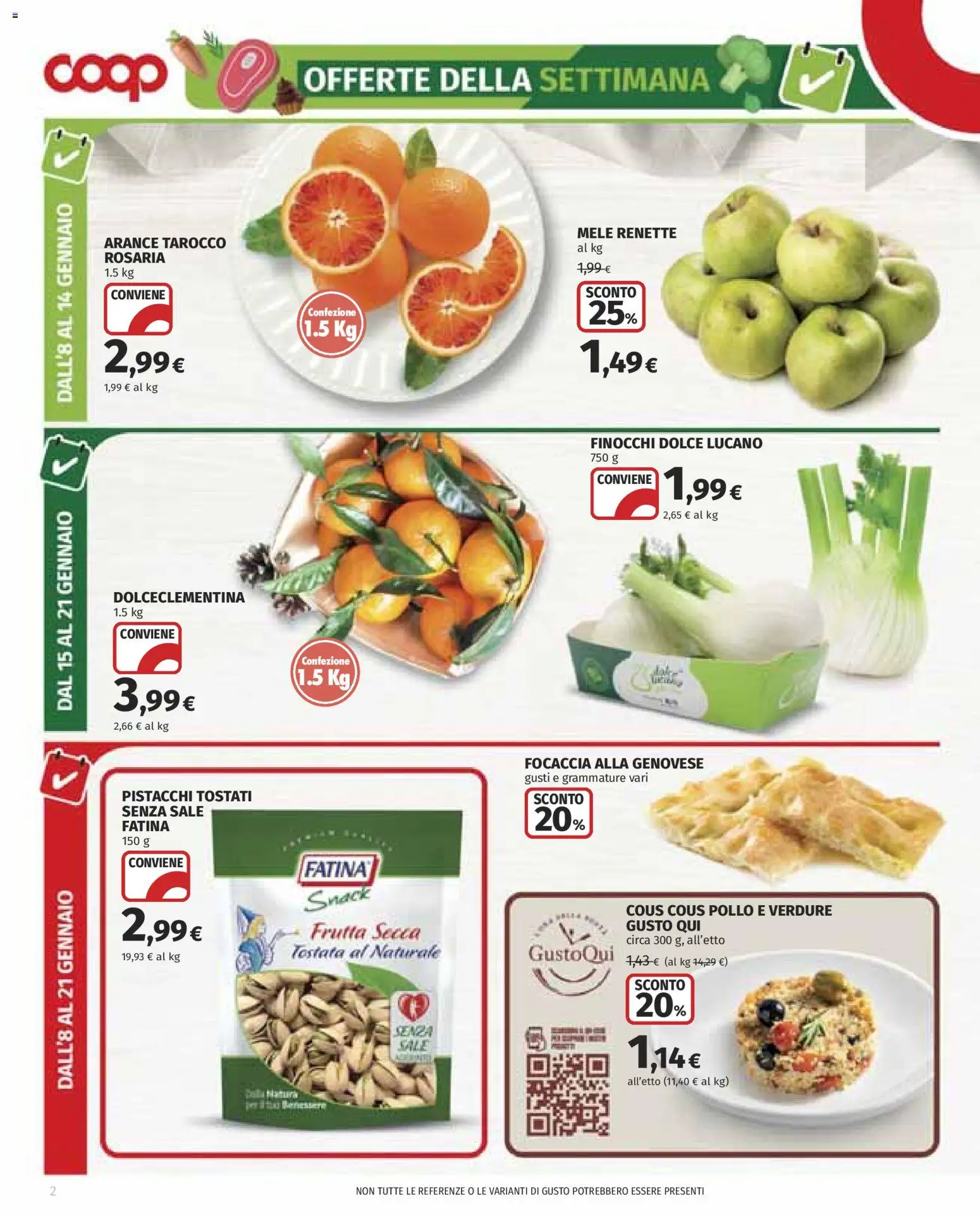 Volantino COOP del 08.01.2026 | Pagina: 2 | Prodotti: Arance, Verdure, Frutta, Cous cous