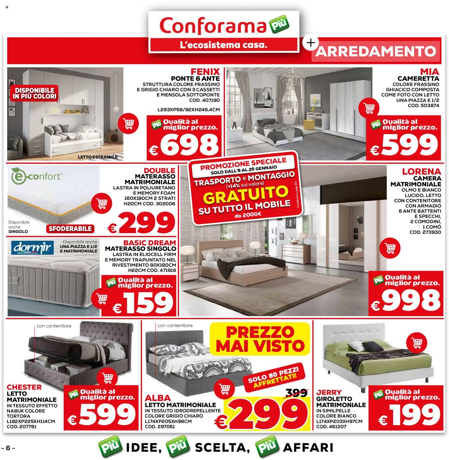 Volantino Conforama del 08.01.2026 | Pagina: 6 | Prodotti: Mobile, Letto matrimoniale, Contenitore, Mensola