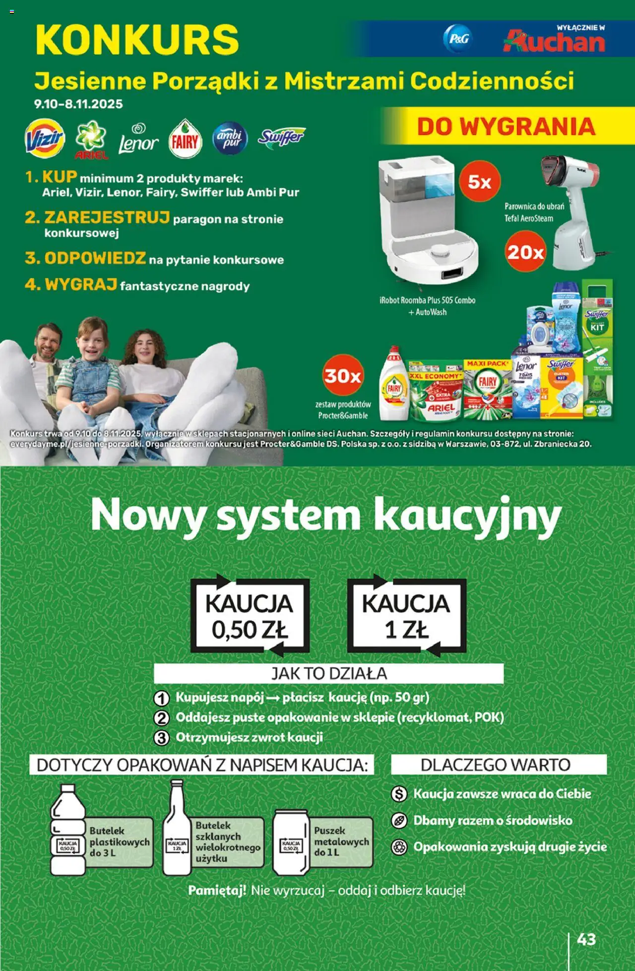 Auchan Gazetka - Wielkie przeboje cenowe Hipermarket od 09.10.2025 | Strona: 43 | Produkty: Ariel, Parownica, Fairy, Tefal