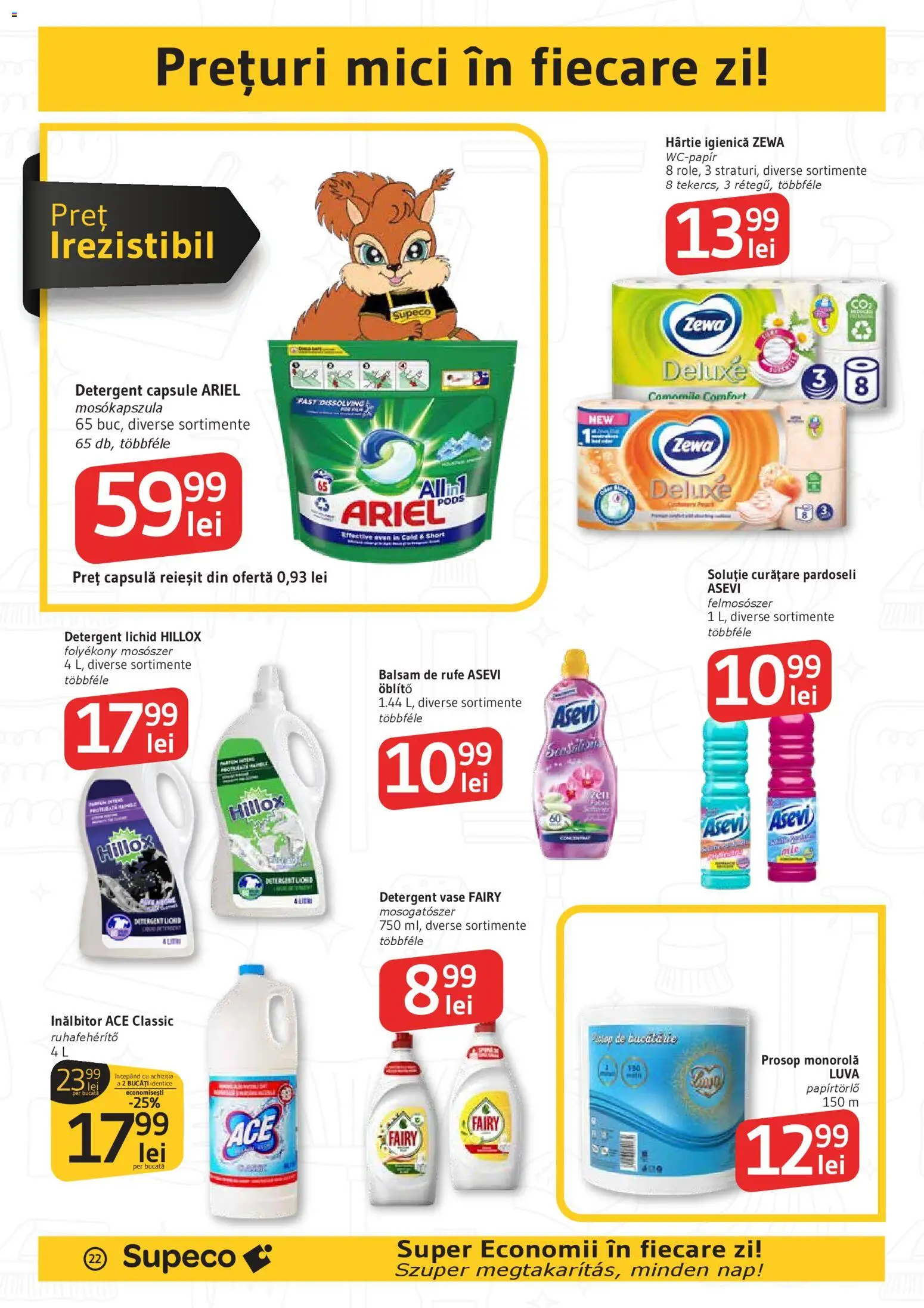 Noul catalog Supeco – valabil de la 16.04.2026 | Pagină: 22 | Produse: Prosop monorolă, Mici, Detergent, Balsam de rufe