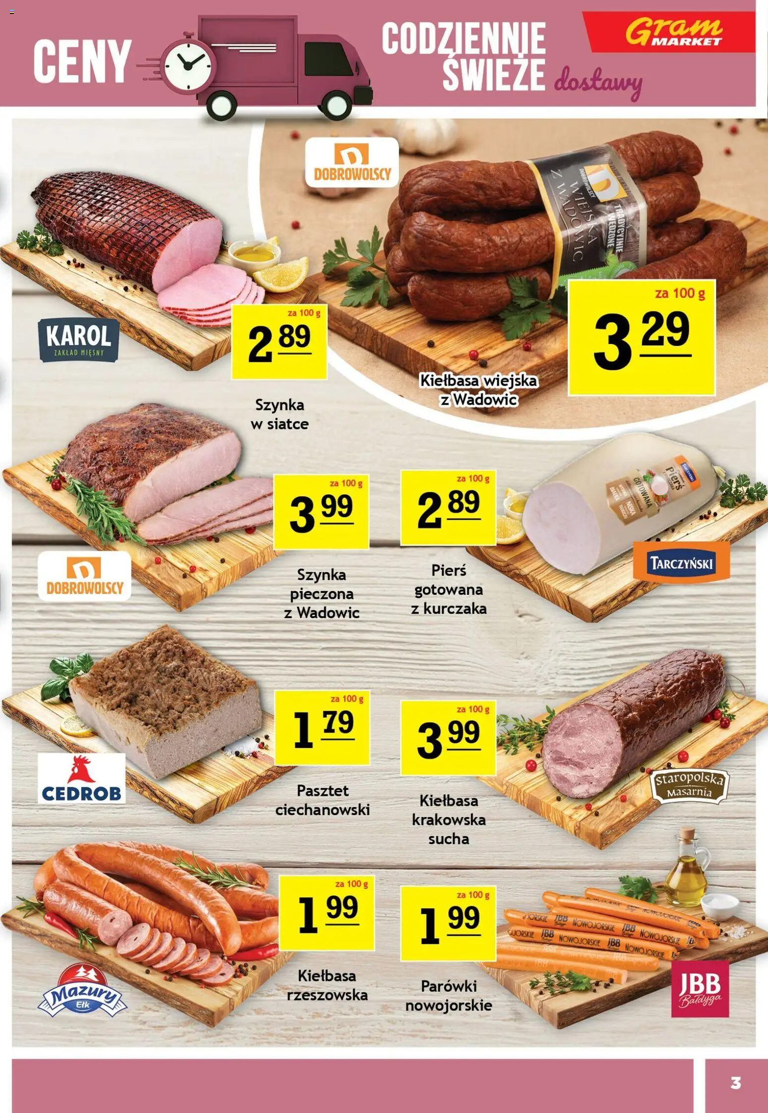Gram Market gazetka od 22.04.2026 | Strona: 3 | Produkty: Kiełbasa, Parówki, Szynka