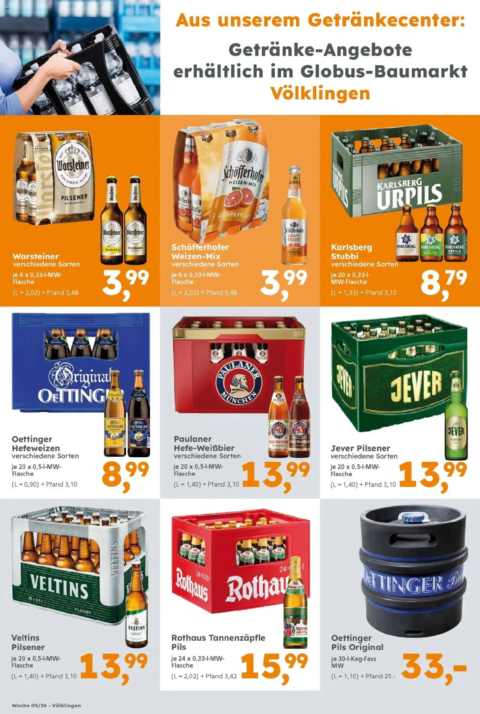 Globus Baumarkt prospekt Völklingen	 – gültig ab 22.02.2026 | Seite: 16 | Produkte: Oettinger, Radler, Warsteiner, Paulaner