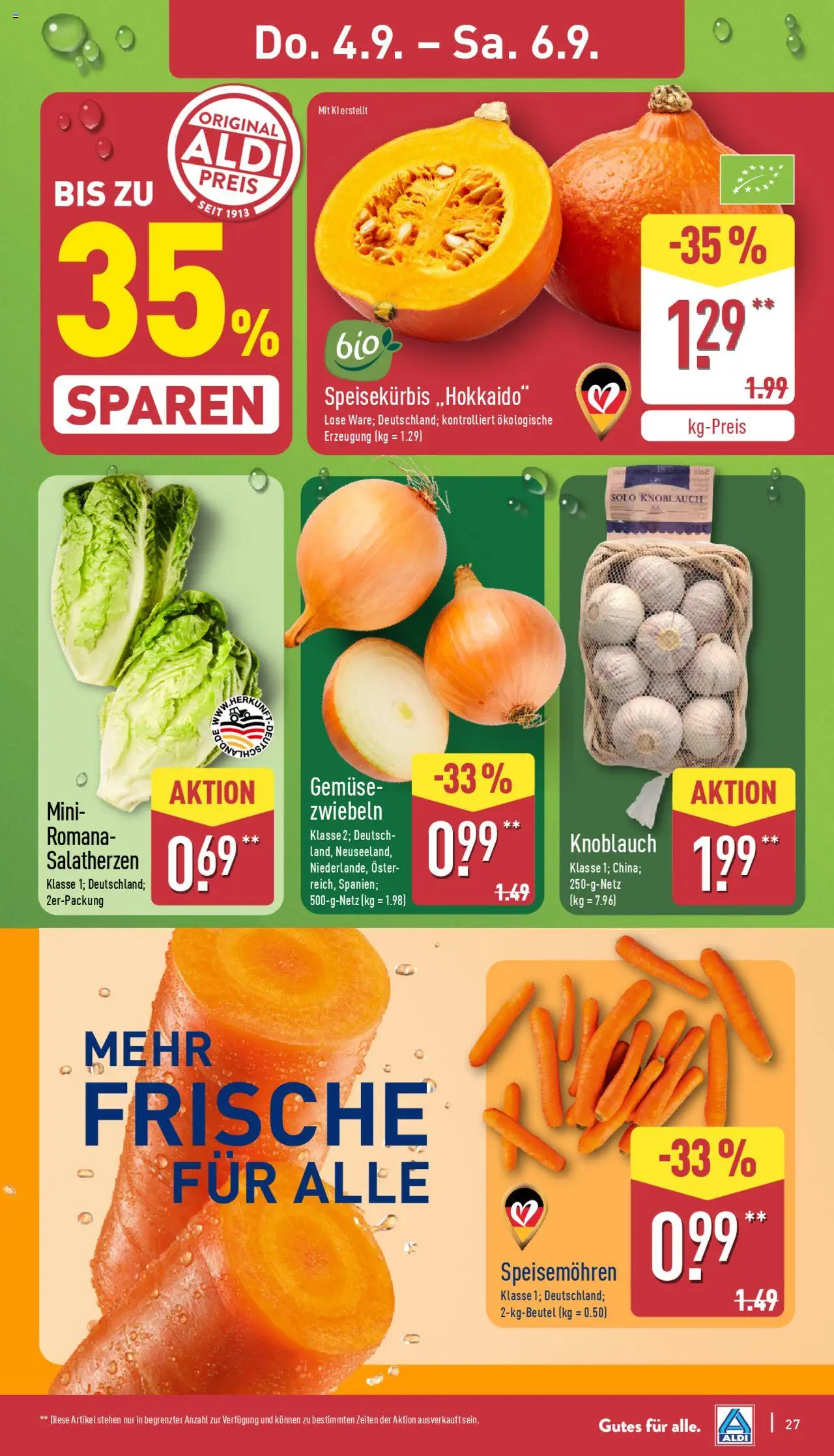 Aldi Prospekt 	 - gültig ab dem 01.09.2025 | Seite: 27 | Produkte: Zwiebeln, Gemüse, Knoblauch