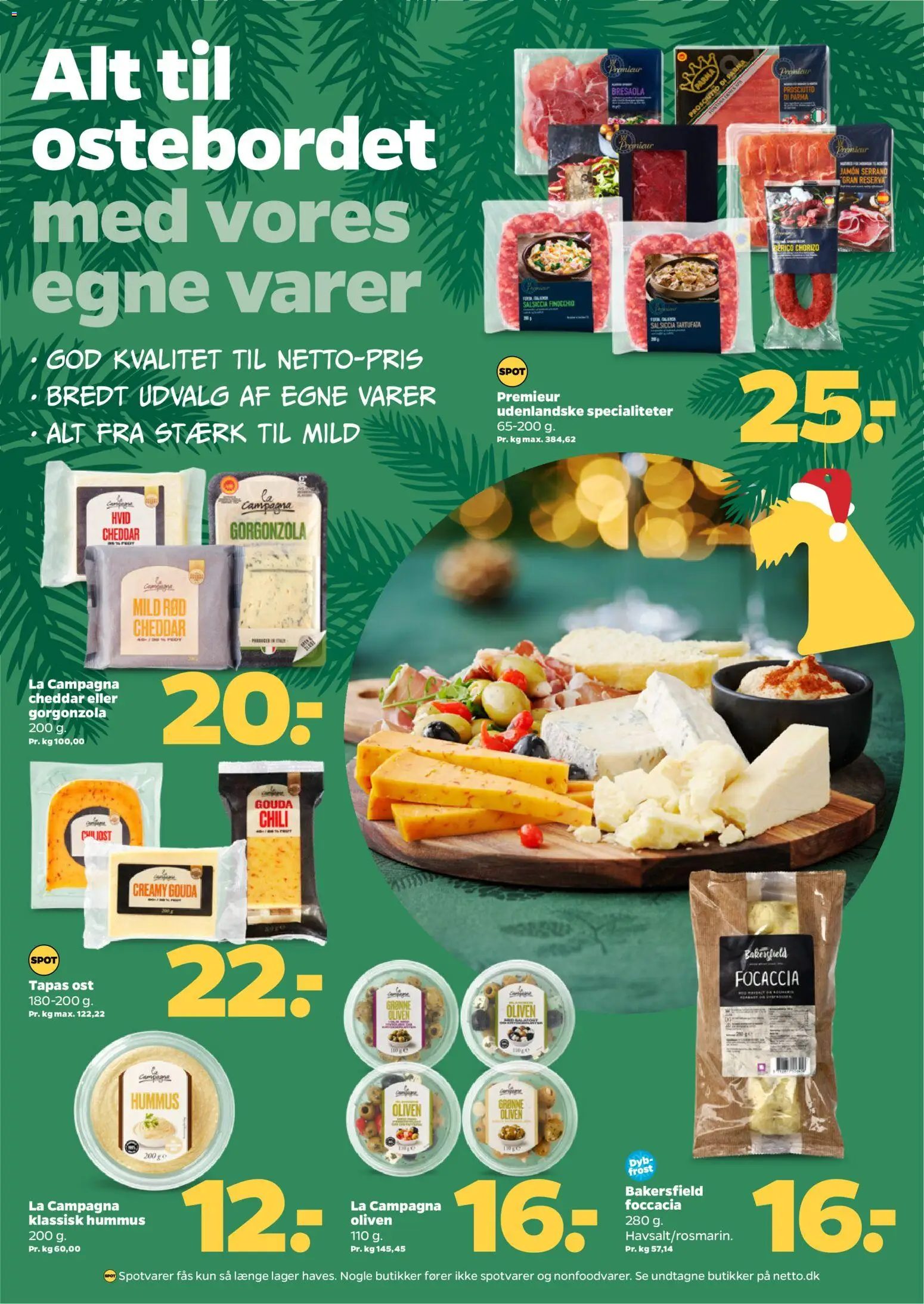 Netto tilbudsavis – gyldig fra 06.12.2025 | Side: 15 | Produkter: Ost, Gorgonzola, Oliven, Focaccia