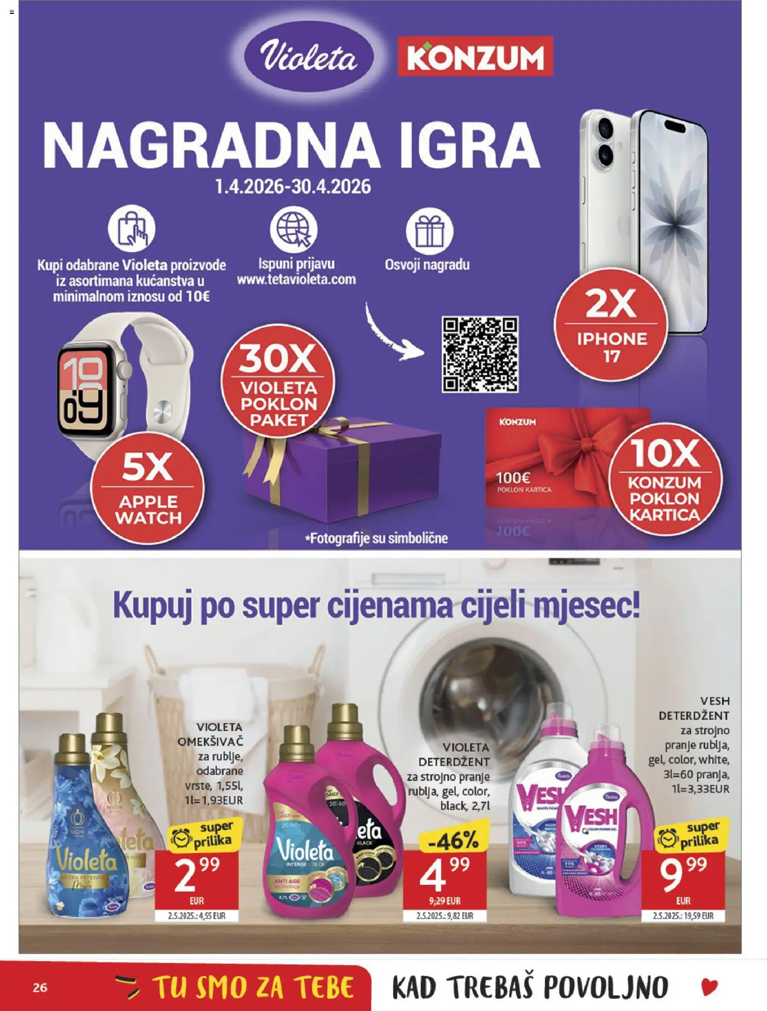 Konzum katalog | vrijedi od 01.04.2026 | Stranica: 26 | Proizvodi: Omekšivač, Deterdžent, Violeta, Igra