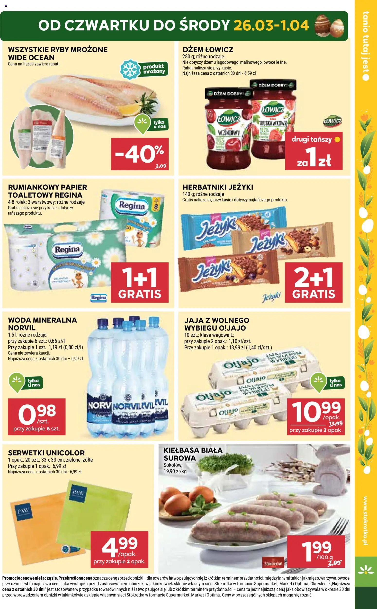 Stokrotka gazetka od 26.03.2026 | Strona: 5 | Produkty: Kiełbasa, Ryby, Woda, Jaja