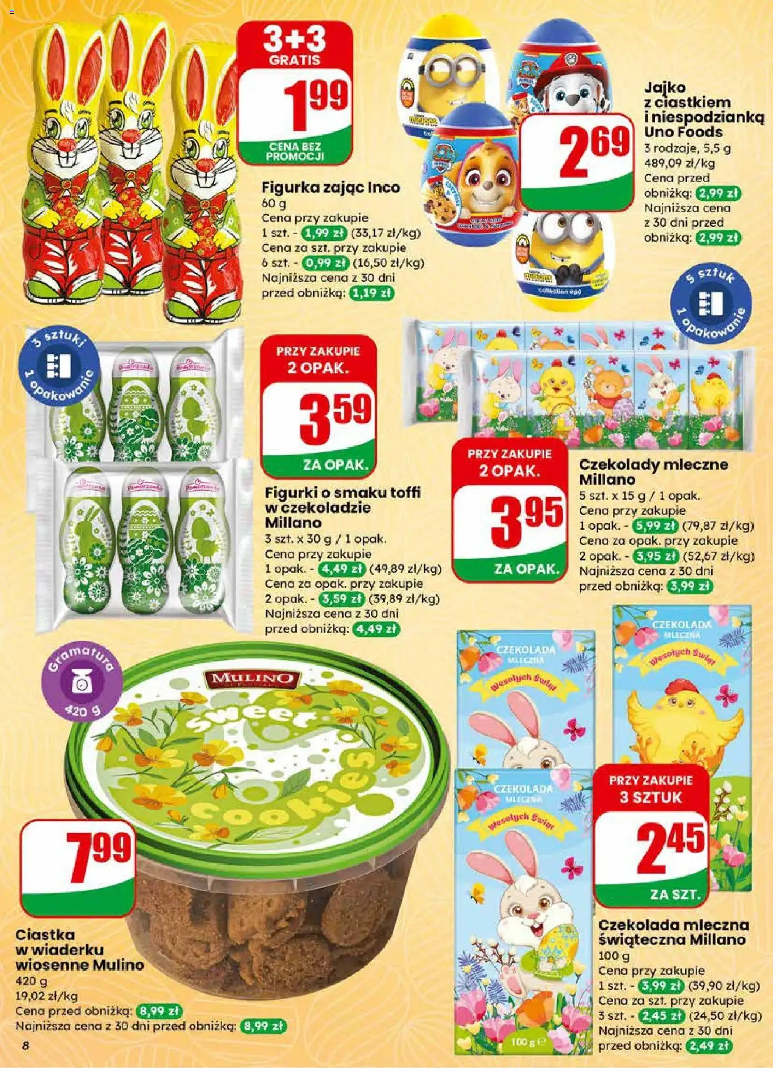 Dino gazetka od 01.04.2026 | Strona: 8 | Produkty: Czekolady, Czekolada mleczna, Figurki, Ciastka
