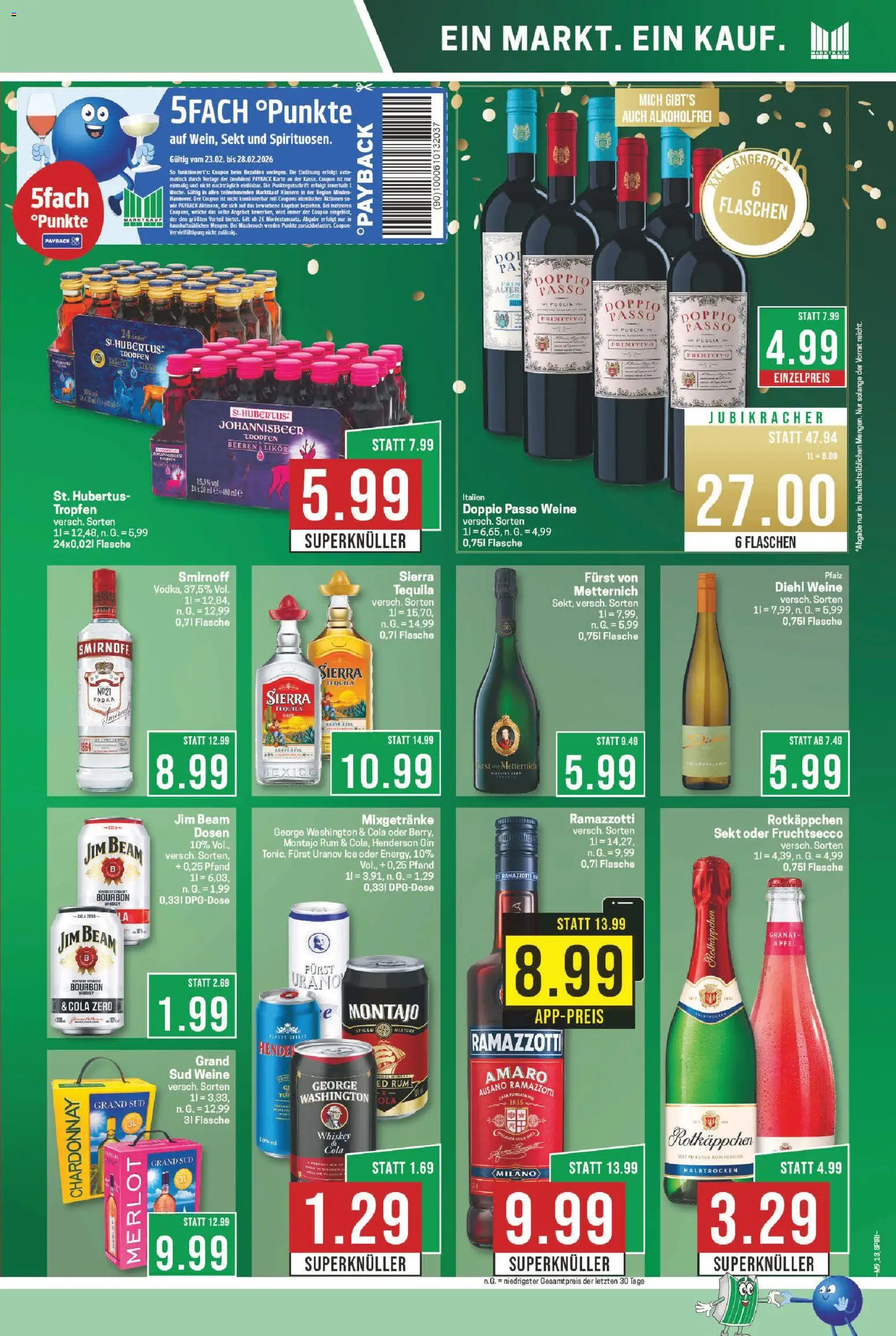Marktkauf Prospekt 	 – gültig ab 23.02.2026 | Seite: 13 | Produkte: Likör, Tequila, Smirnoff, Gin