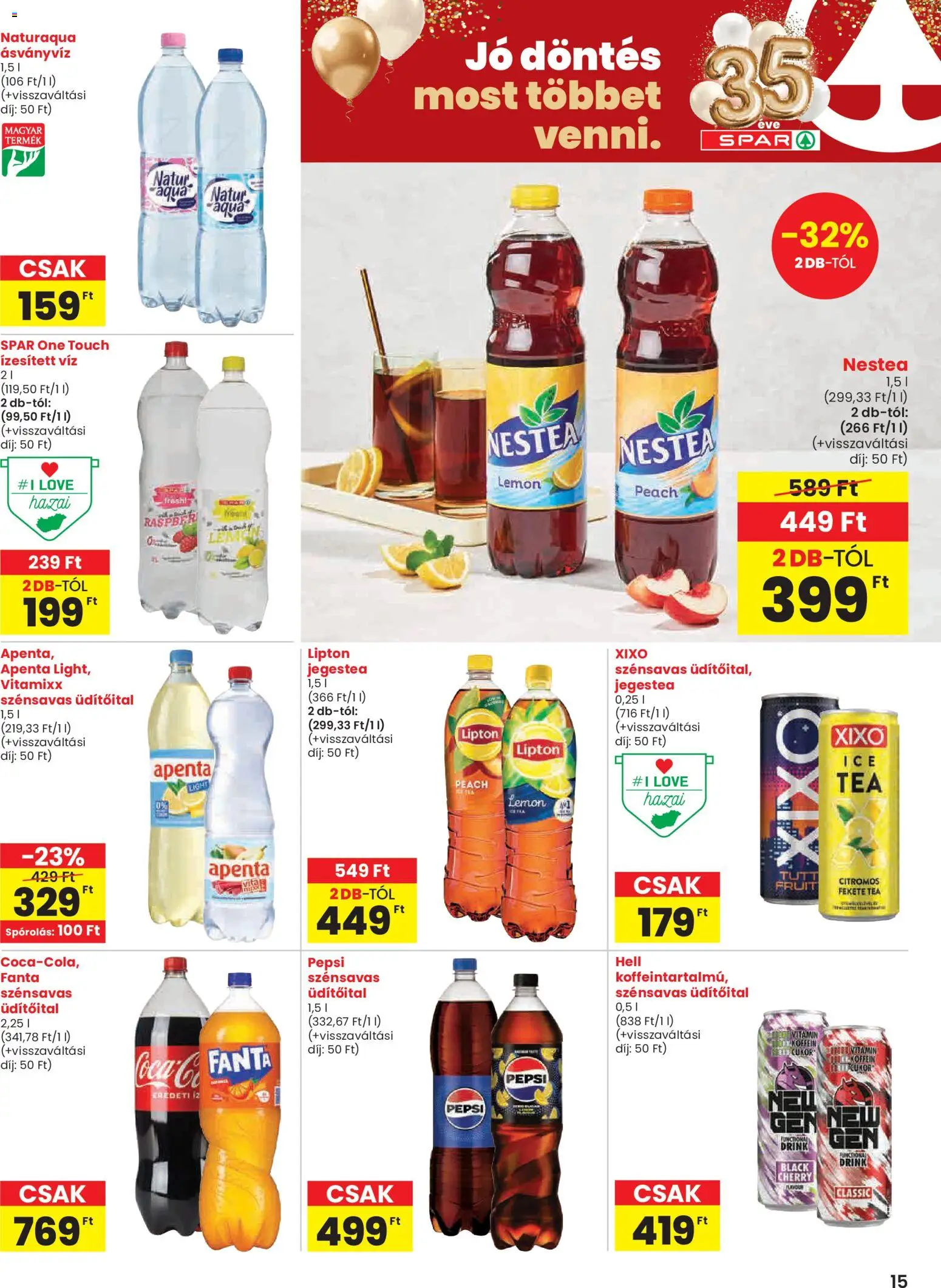 Spar akciós ujság - amely érvényes a következő dátumtól: 19.02.2026 | Oldal: 15 | Termékek: Fanta, Ásványvíz, Tea, Cukor
