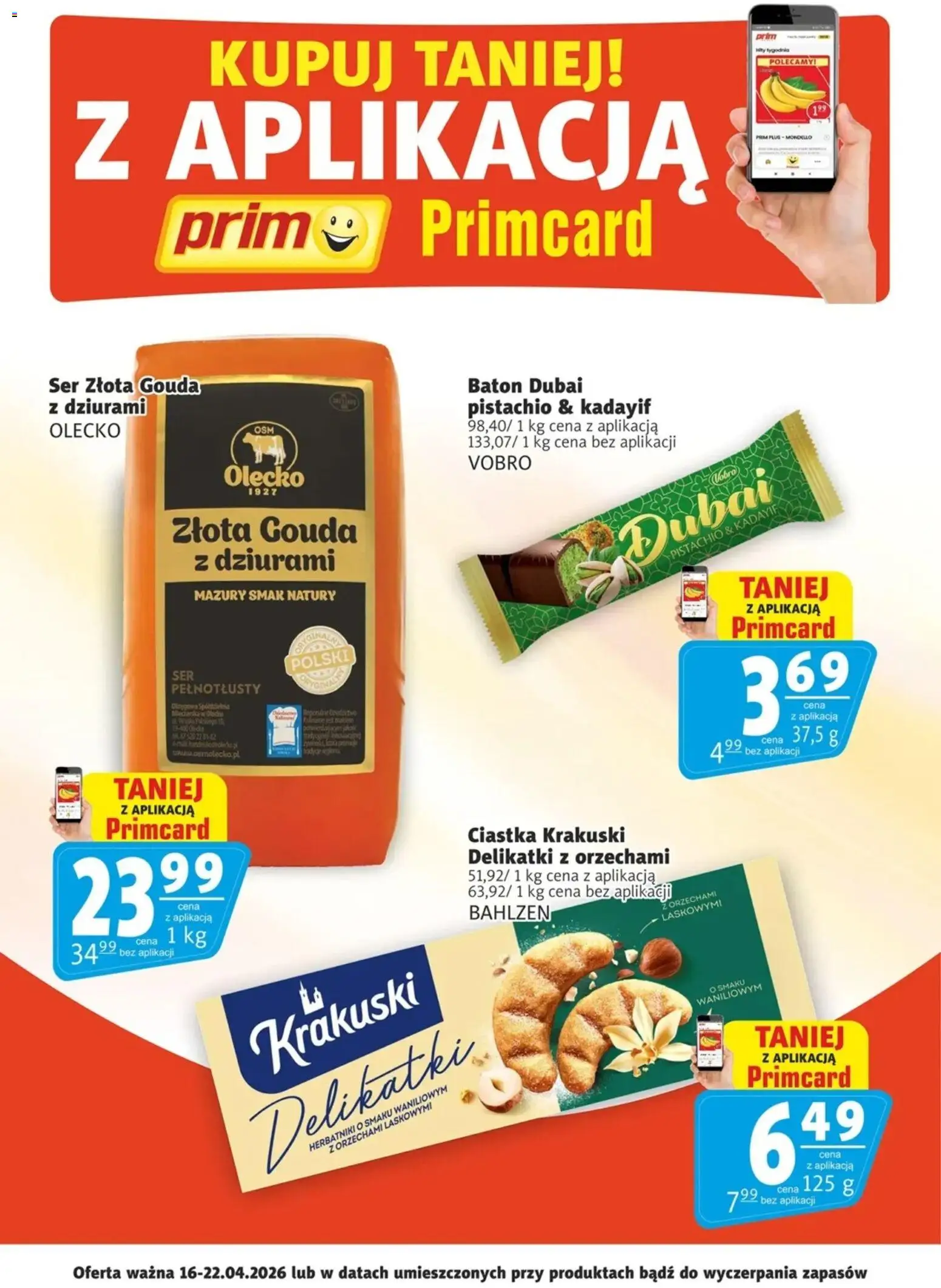 Prim Market promocje - Primcard od 16.04.2026 | Strona: 1 | Produkty: Baton, Ser, Ciastka