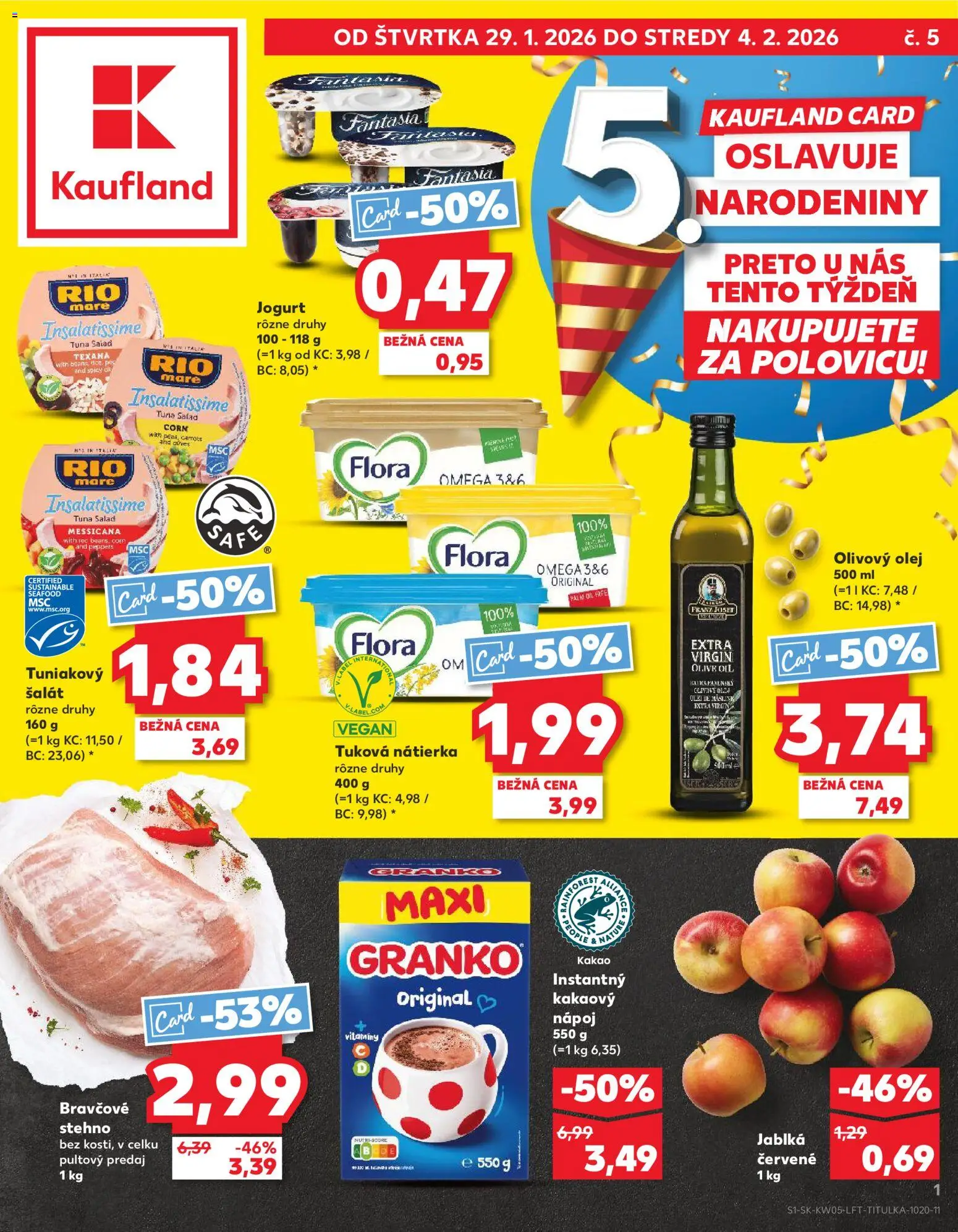 Nové Kaufland akcie – leták je platný od 29.01.2026 | Strana: 1 | Produkty: Jogurt, Flora, Granko, Kakao