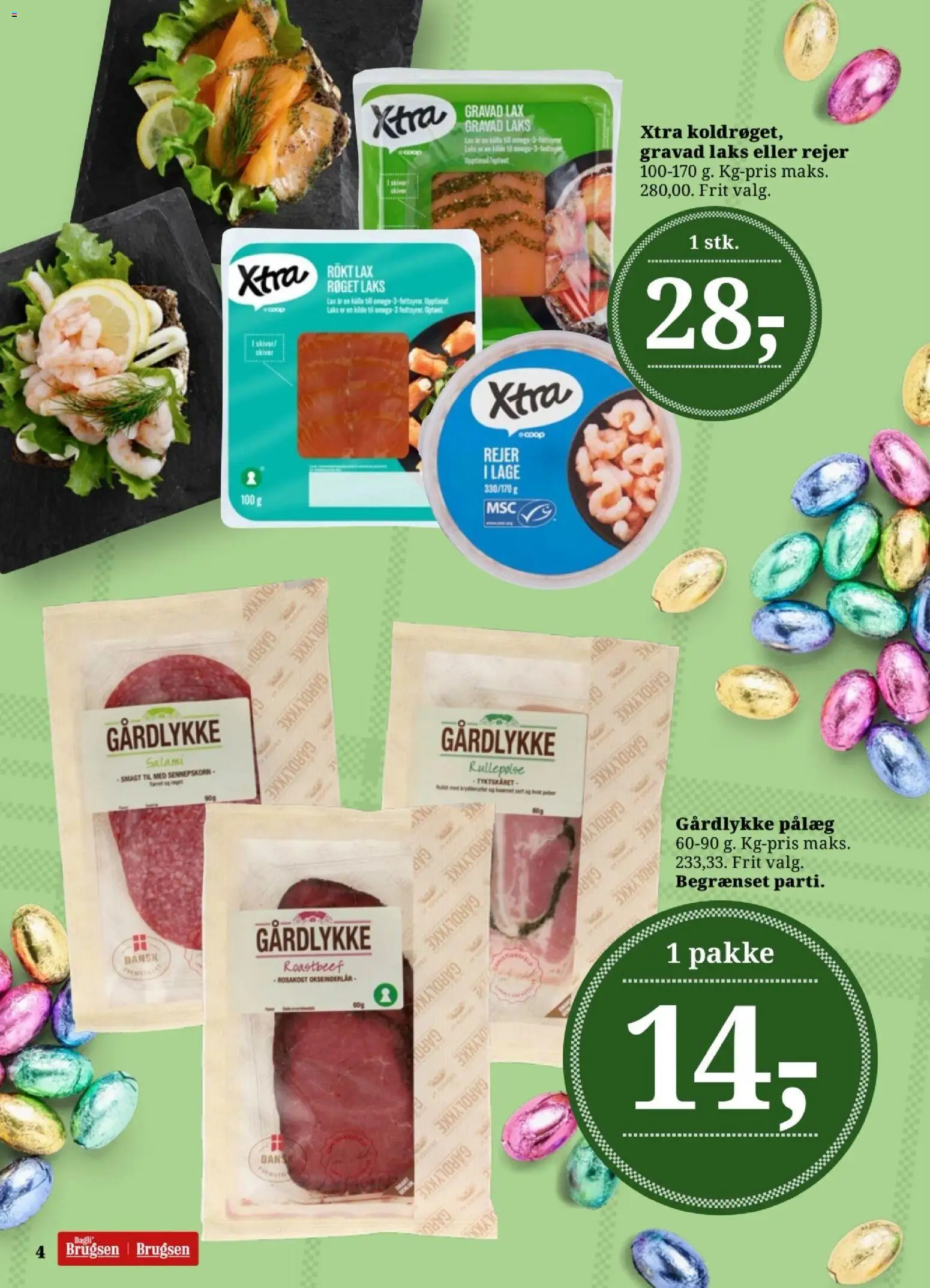 Dagli'Brugsen tilbudsavis – gyldig fra 02.04.2026 | Side: 4 | Produkter: Salami, Rullepølse, Roastbeef, Rejer