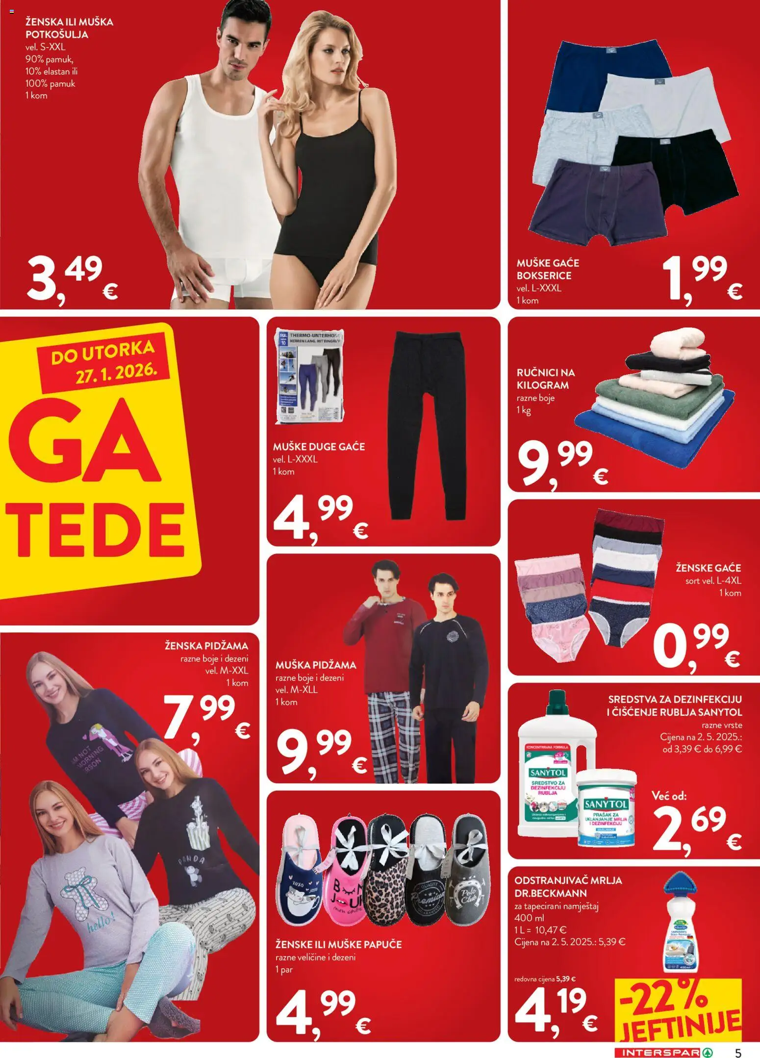 Interspar katalog | vrijedi od 07.01.2026 | Stranica: 5 | Proizvodi: Odstranjivač mrlja, Pidžama, Bokserice, Papuče