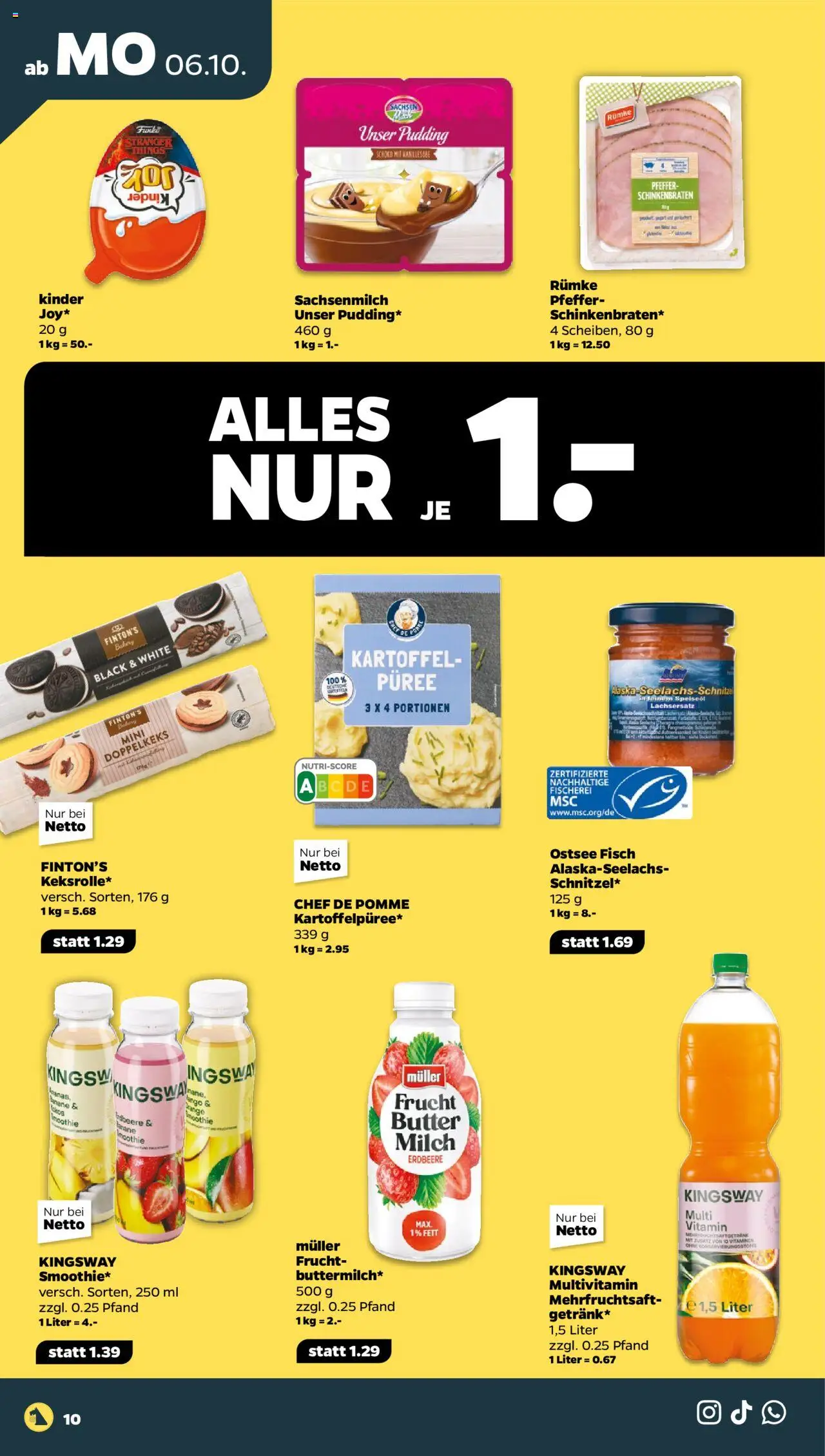 Netto Prospekt 	 – gültig ab 06.10.2025 | Seite: 10 | Produkte: Milch, Butter, Pudding, Fisch