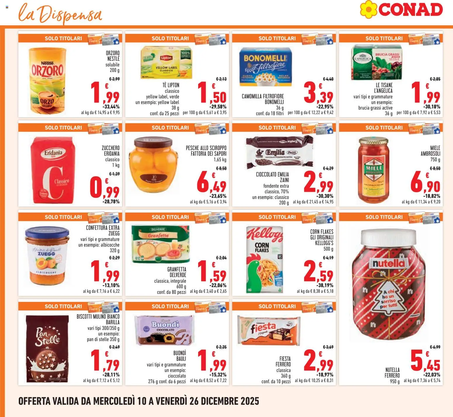 Volantino Conad del 10.12.2025 | Pagina: 24 | Prodotti: Cioccolato, Biscotti, Nutella, Albicocche