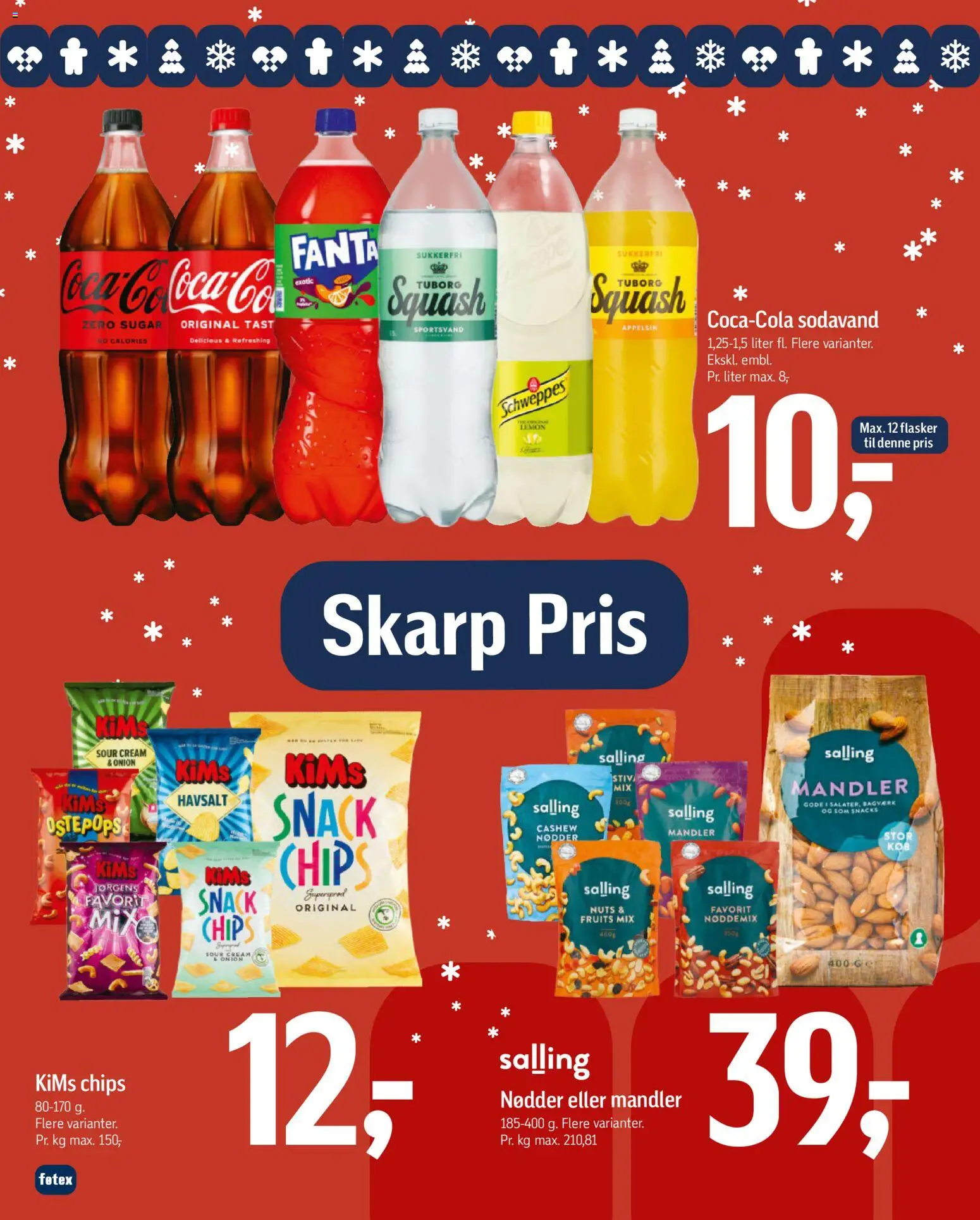 Føtex tilbudsavis – gyldig fra 12.12.2025 | Side: 8 | Produkter: Chips, Squash, Sodavand, Mandler