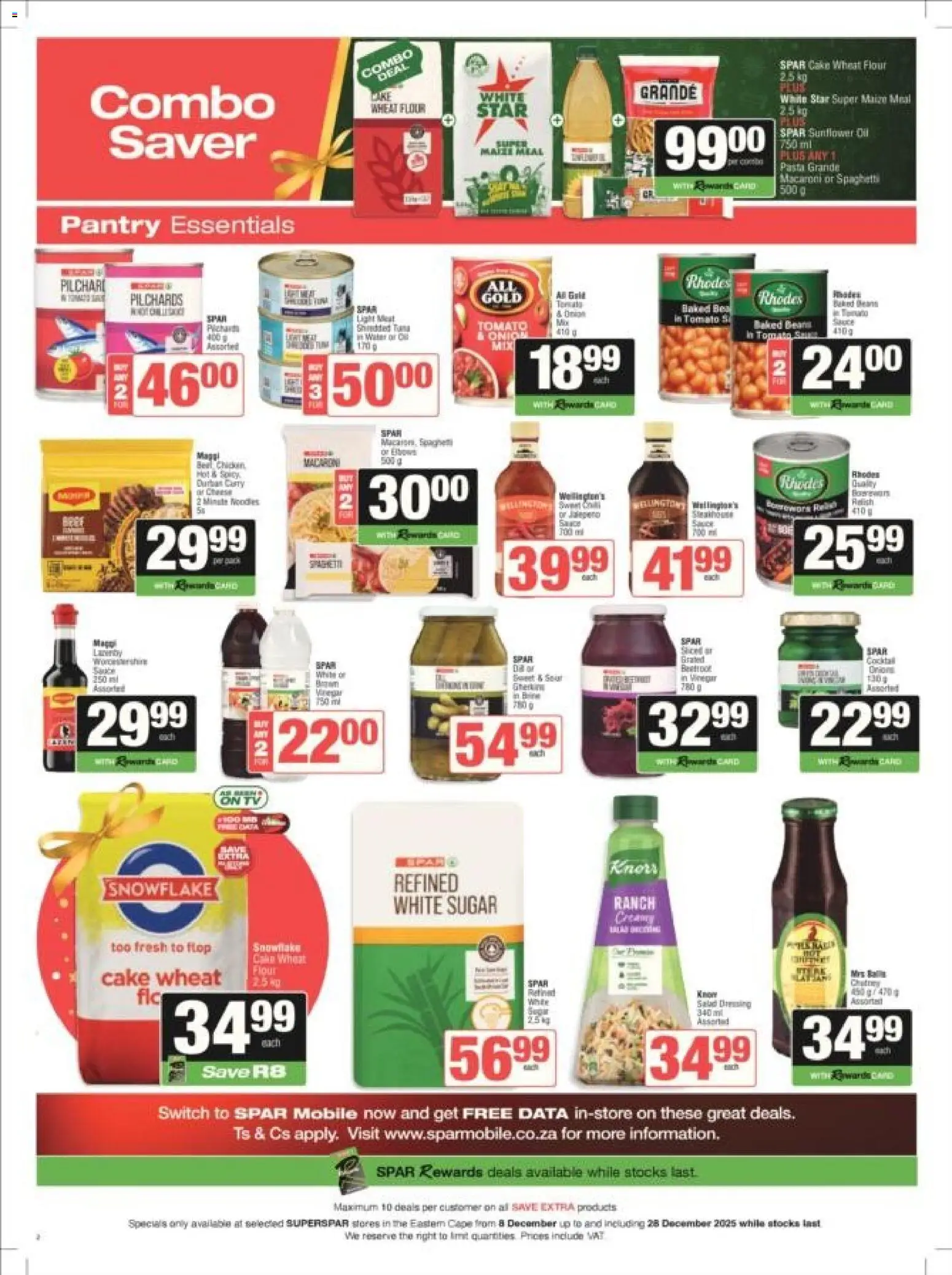 New Superspar catalogue – valid from 08.12.2025 | Page: 2 | Products: Pilchards, Flour, Noodles, Sugar